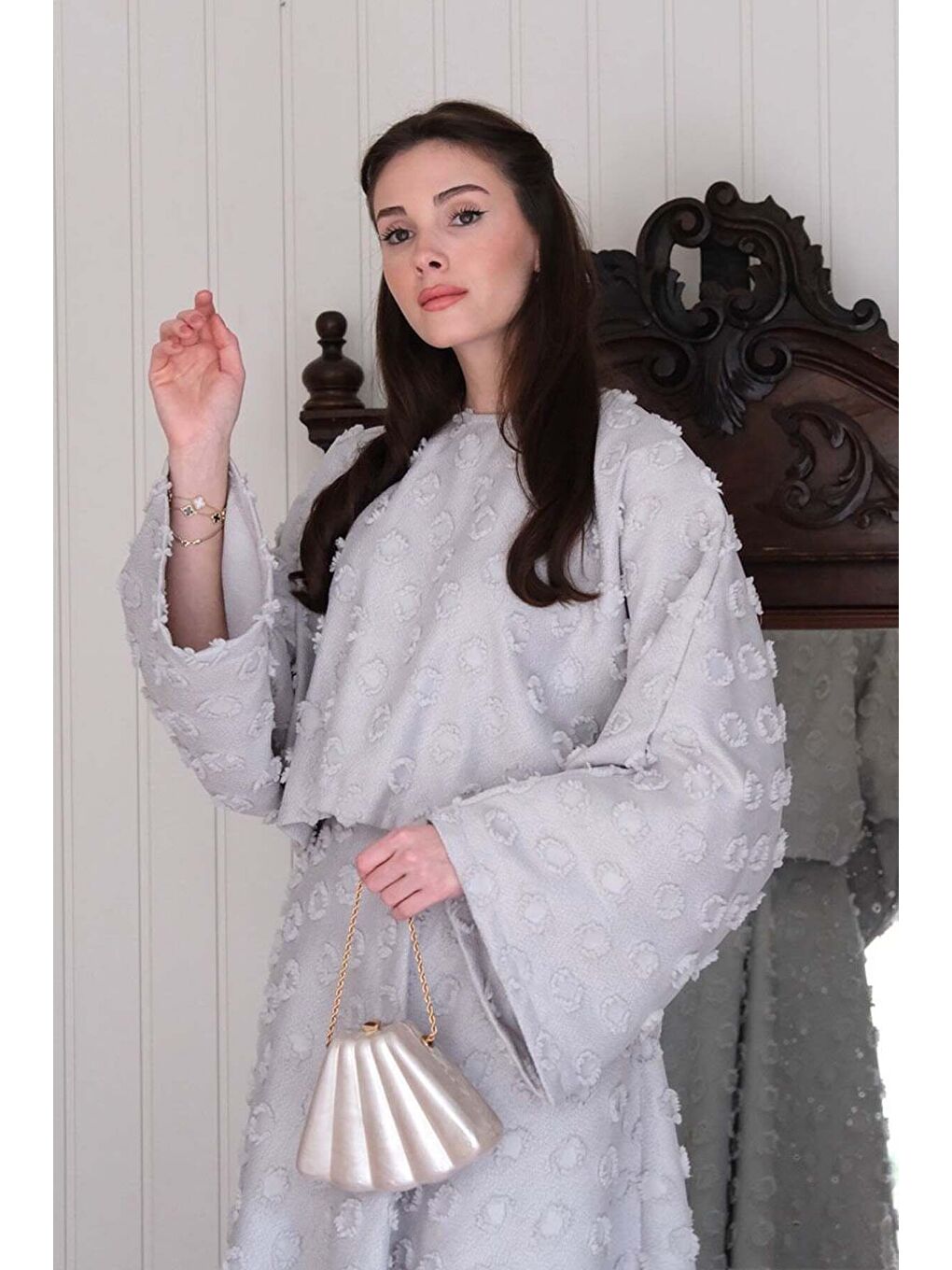 Buz Gri Püskül Detay Etek Takım-3