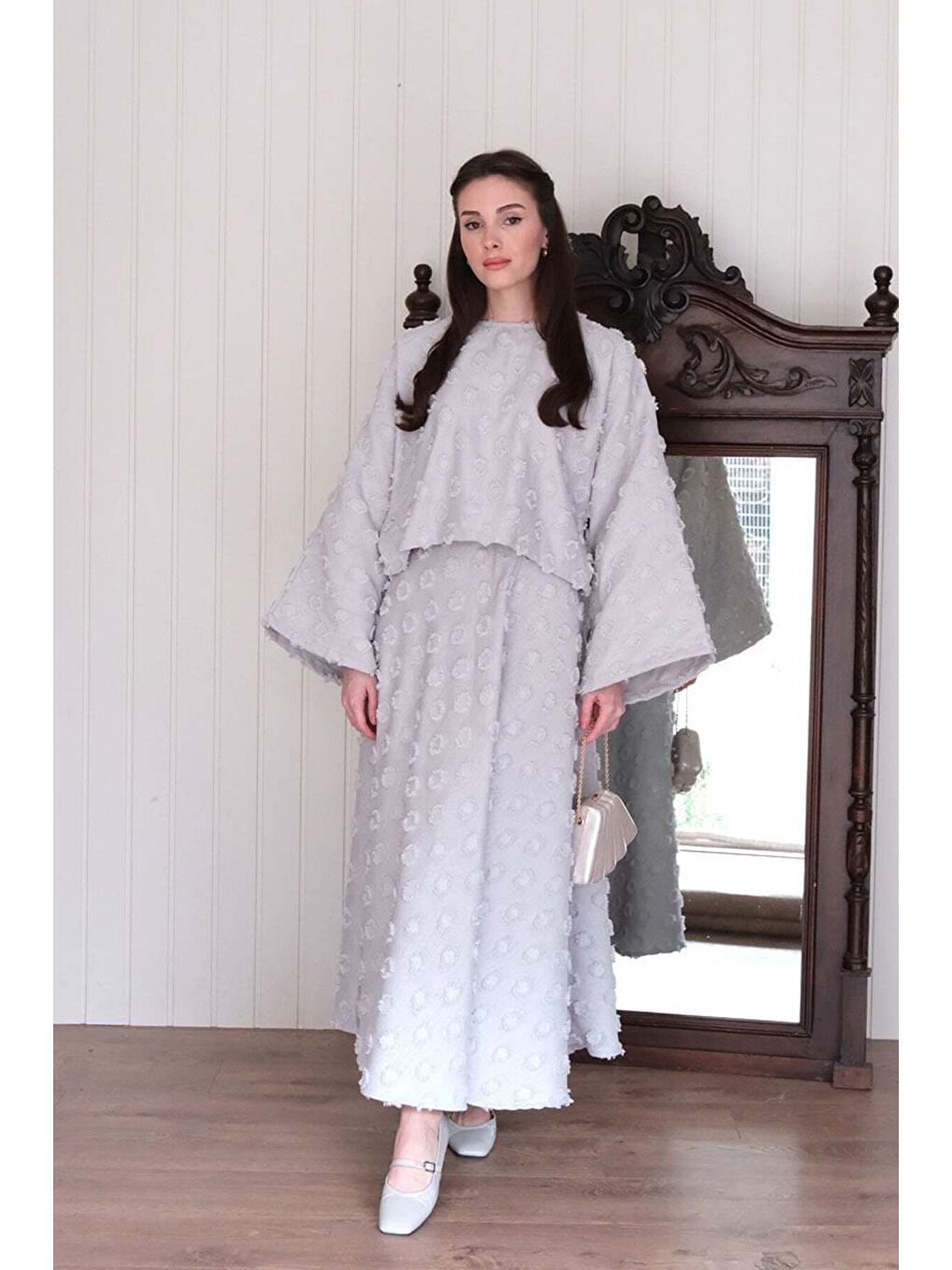 Buz Gri Püskül Detay Etek Takım-5