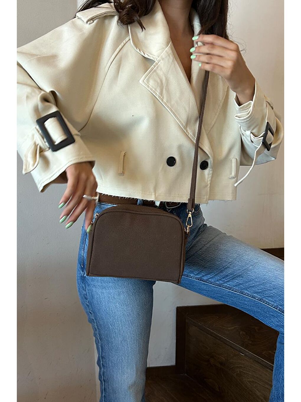 Kahverengi Hana Süet Çapraz Çanta Kahve-2