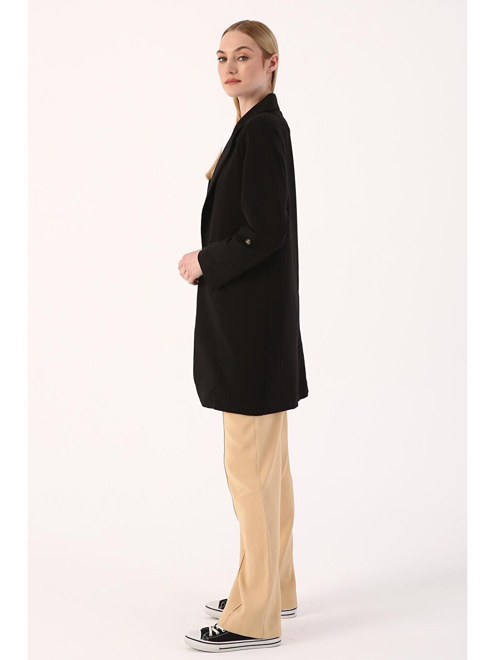 Siyah Tek Düğmeli Penye Ceket-2