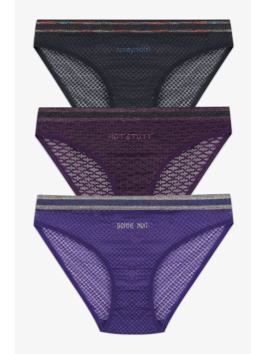 Fuşya Kadın 3'lü Dantelli - Baskılı Külot