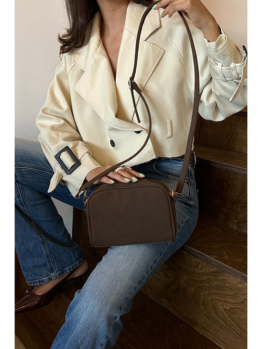 Kahverengi Hana Süet Çapraz Çanta Kahve-4