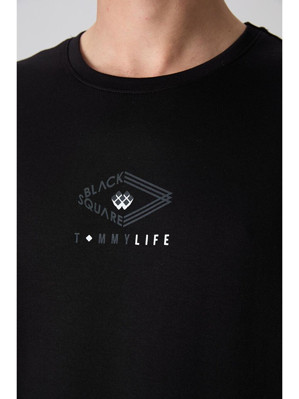 TOMMYLIFE Siyah Pamuklu Kalın Yumuşak Dokulu Oversize Fit Baskılı Erkek T-Shirt - 88325 - 2