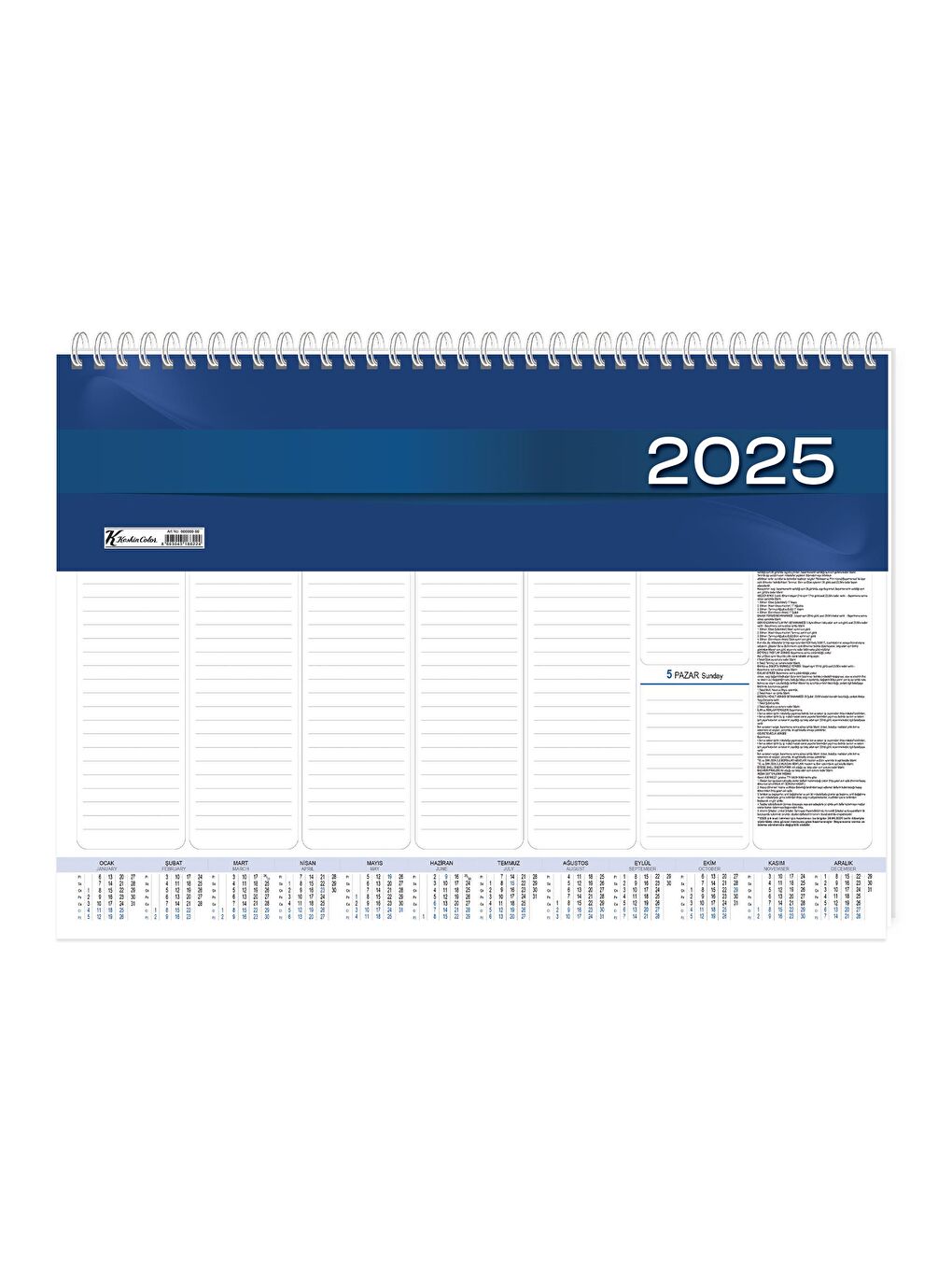 Keskin 2025-AJ-70 28*40 Haftalık Spiralli Masa Sümeni