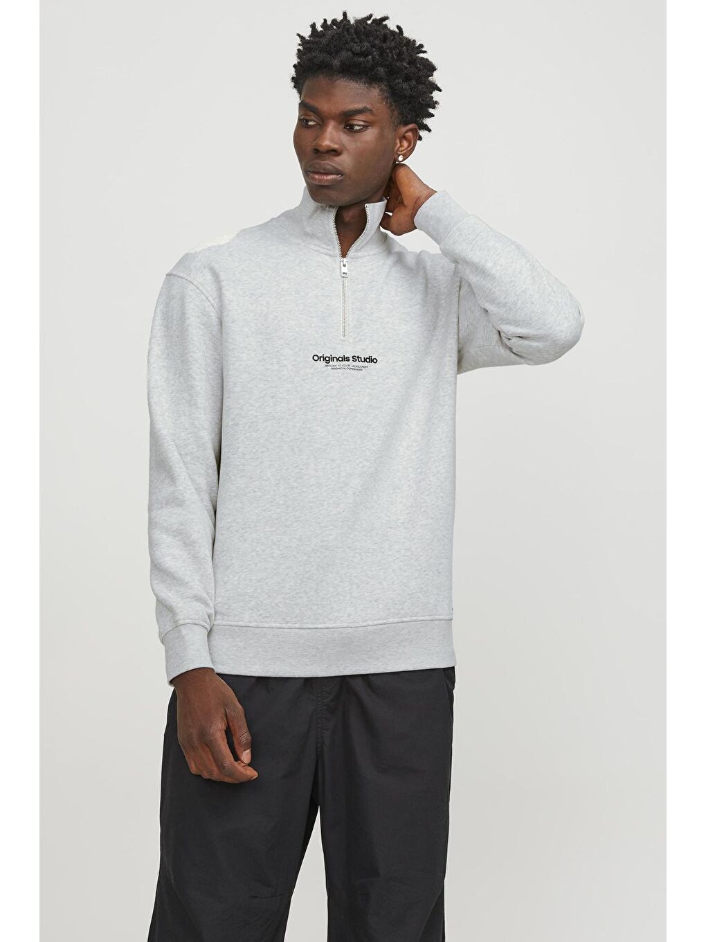 Jack & Jones Açık Gri Originals Jorvesterbro Yarım Fermuarlı Relaxed Fit Erkek Sweat 12241777