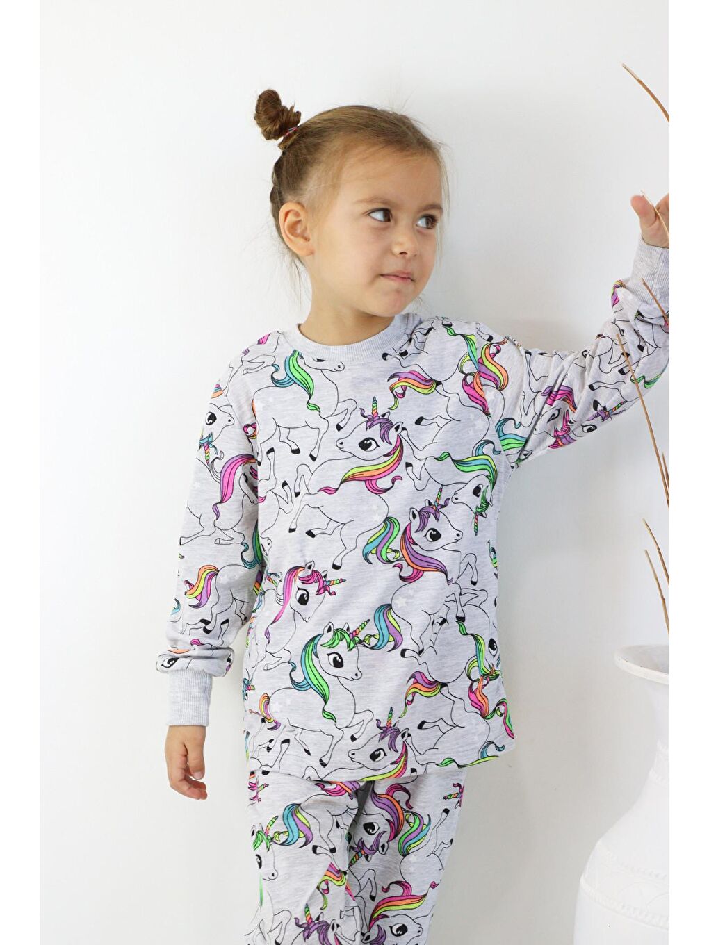 Harika KIDS Gri-Mavi Kız Çocuk Baskılı İnce Basic Pijama Takımı - 7