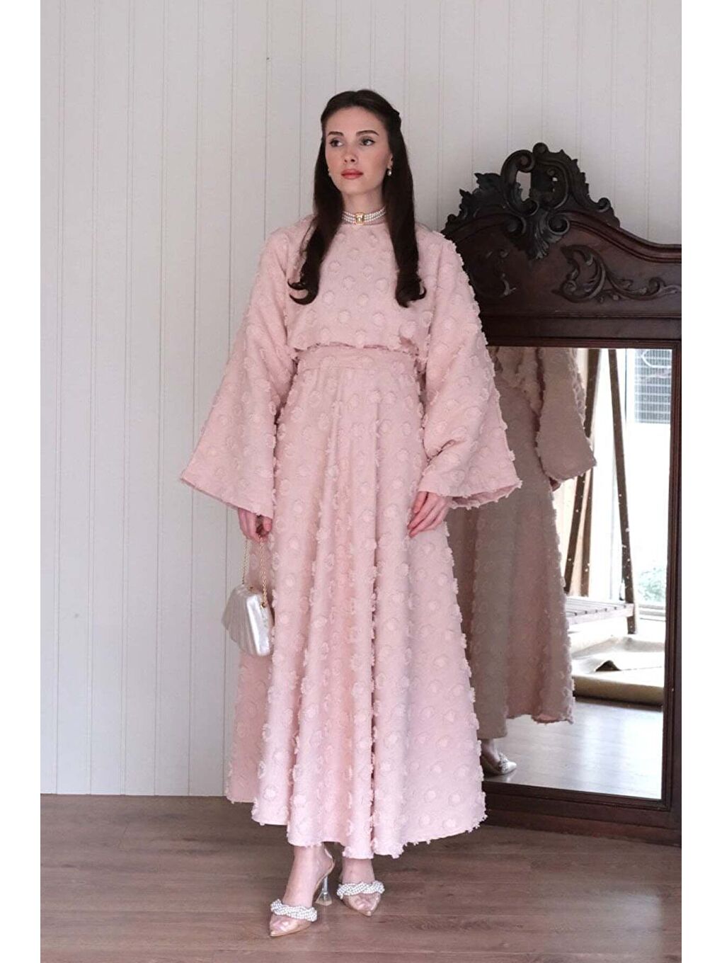 Pembe Pudra Püskül Detay Etek Takım