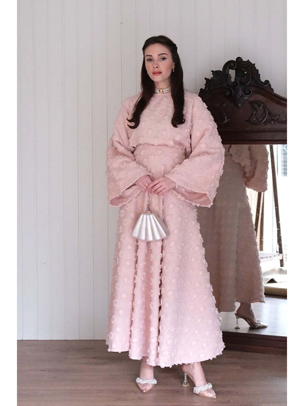 Pembe Pudra Püskül Detay Etek Takım-1