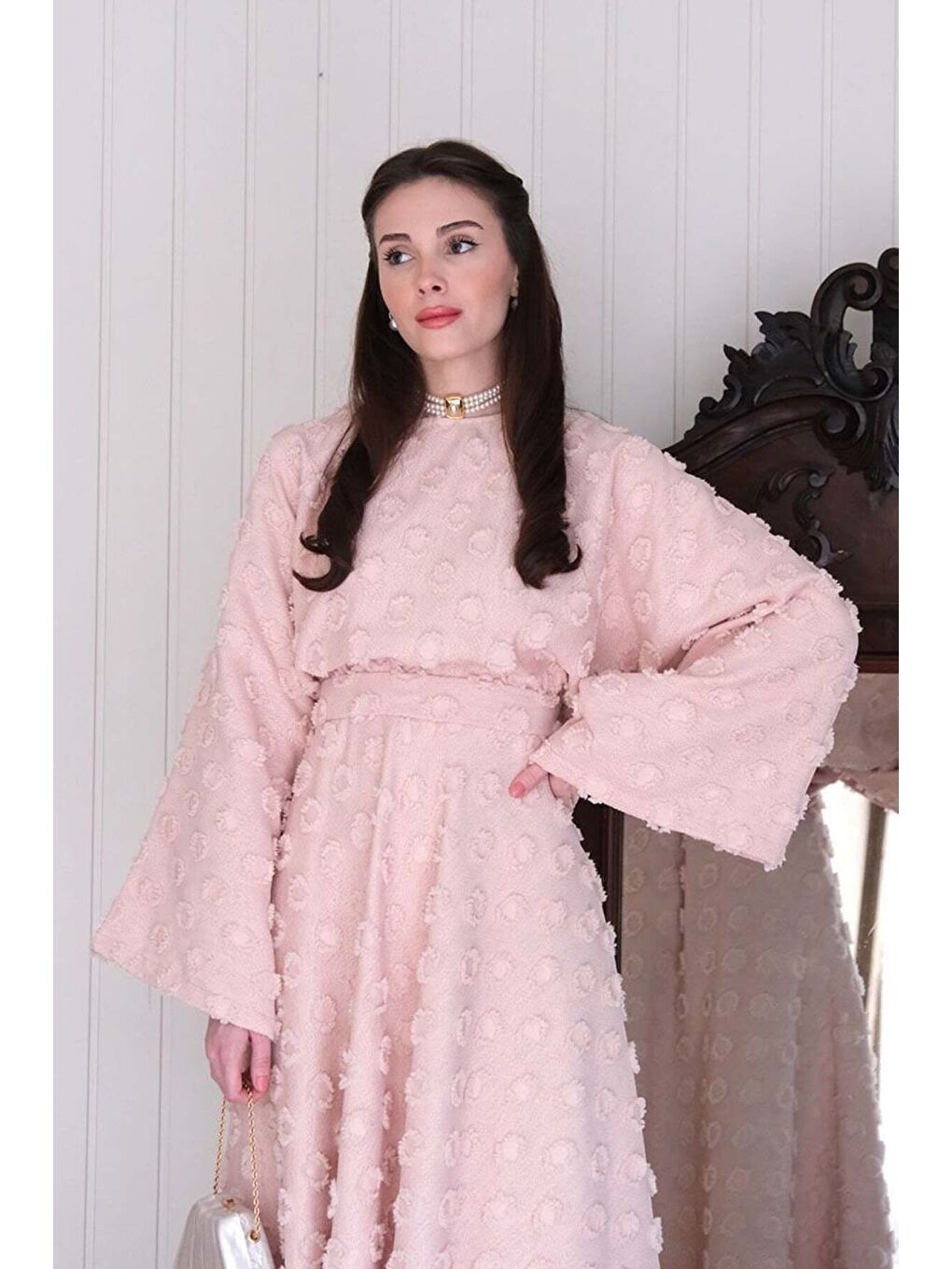 Pembe Pudra Püskül Detay Etek Takım-3