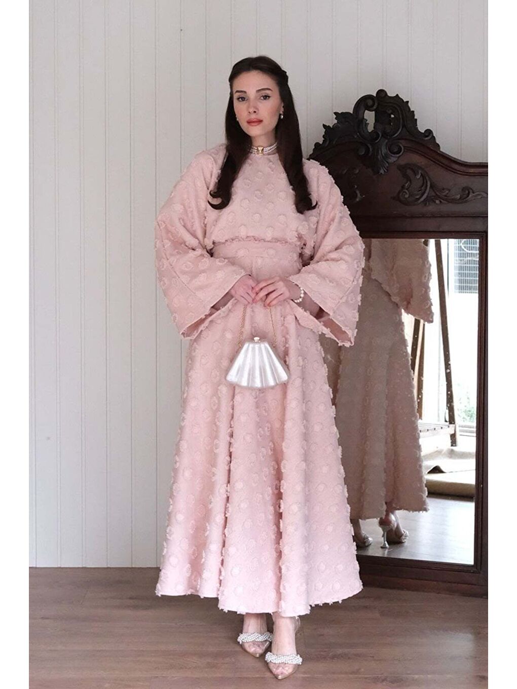 Pembe Pudra Püskül Detay Etek Takım-5