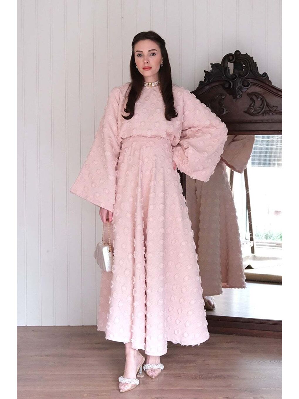 Pembe Pudra Püskül Detay Etek Takım-6