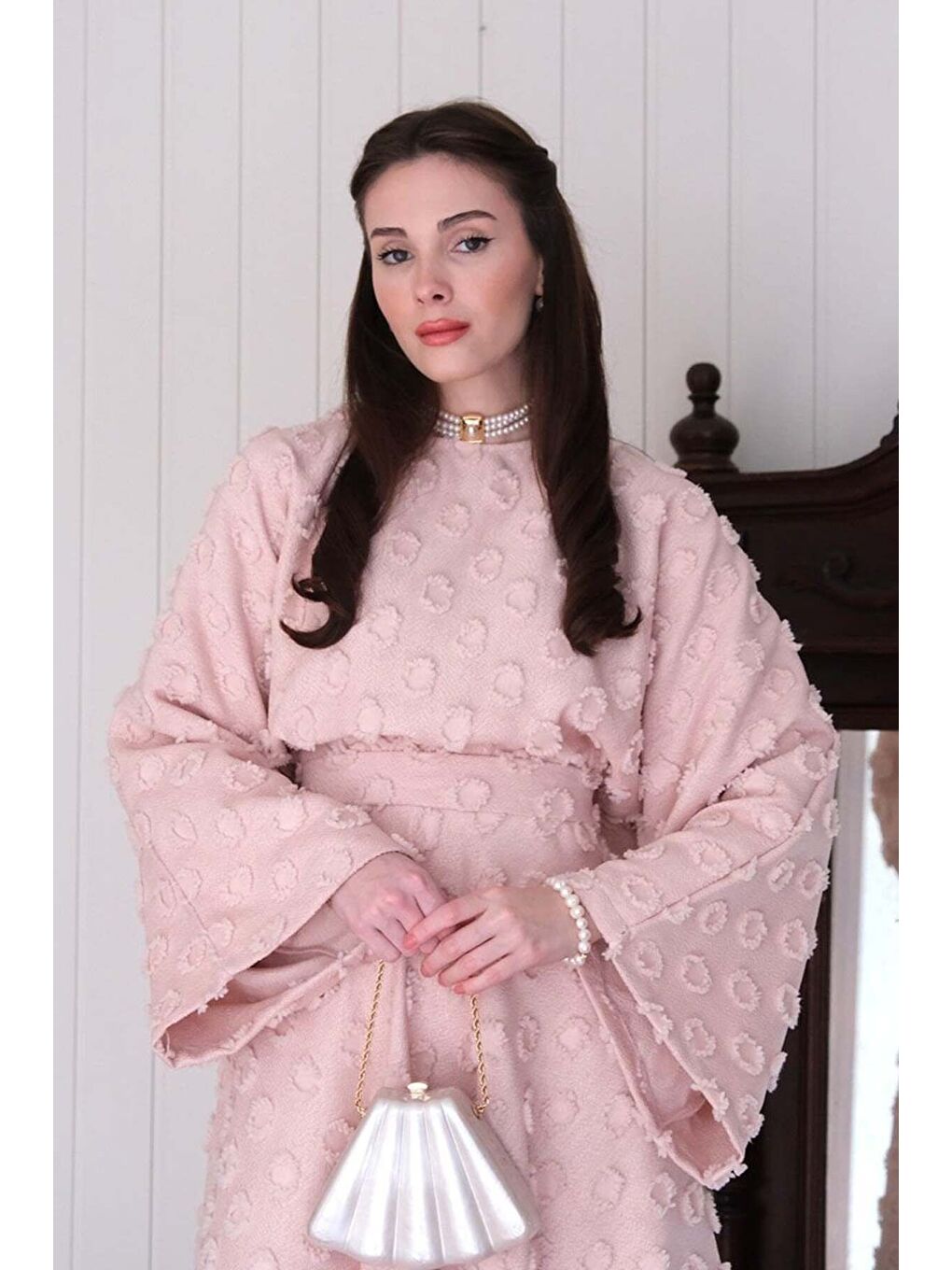 Pembe Pudra Püskül Detay Etek Takım-7