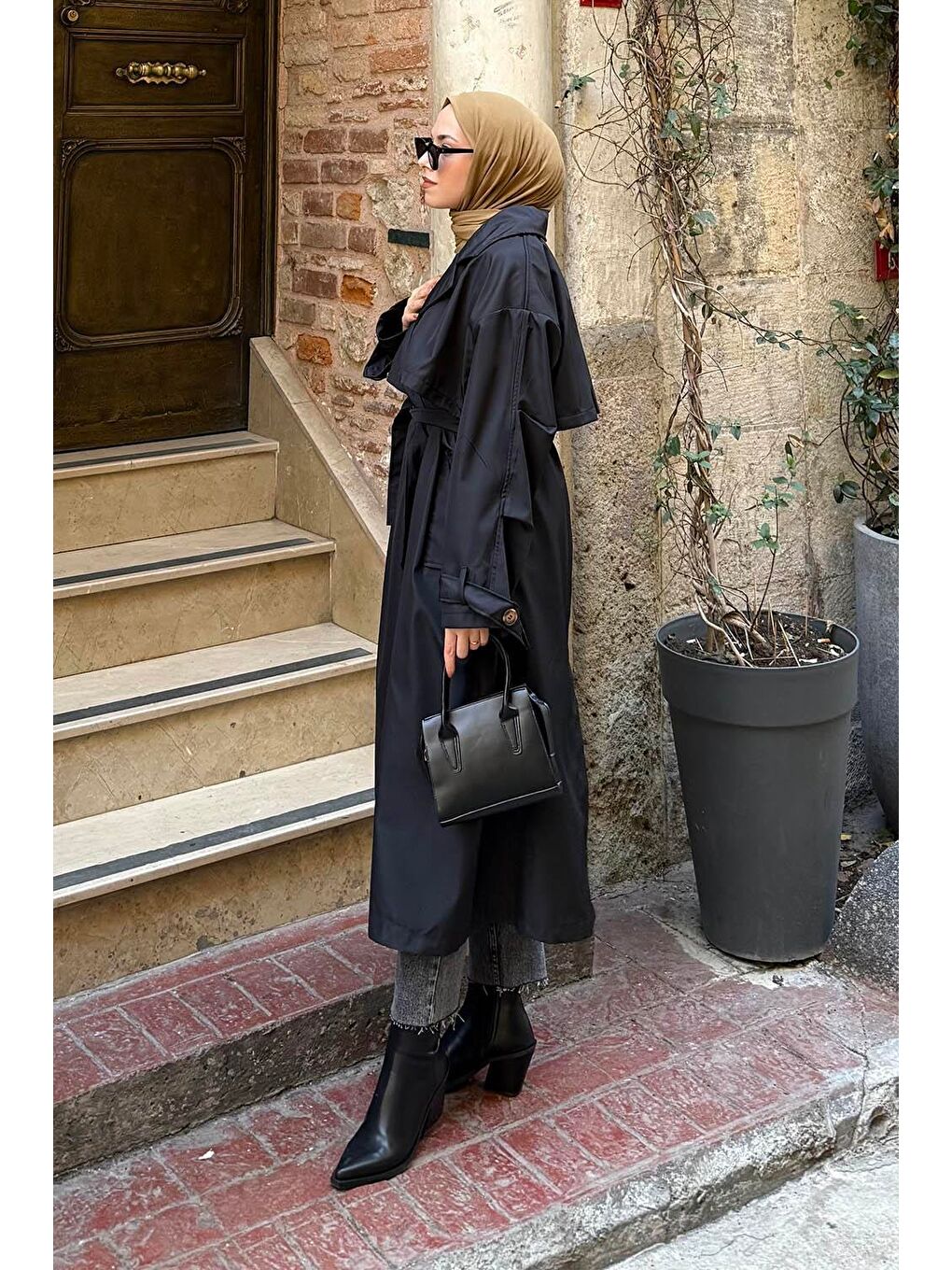 Kruvaze Oversize Trenç Siyah-1