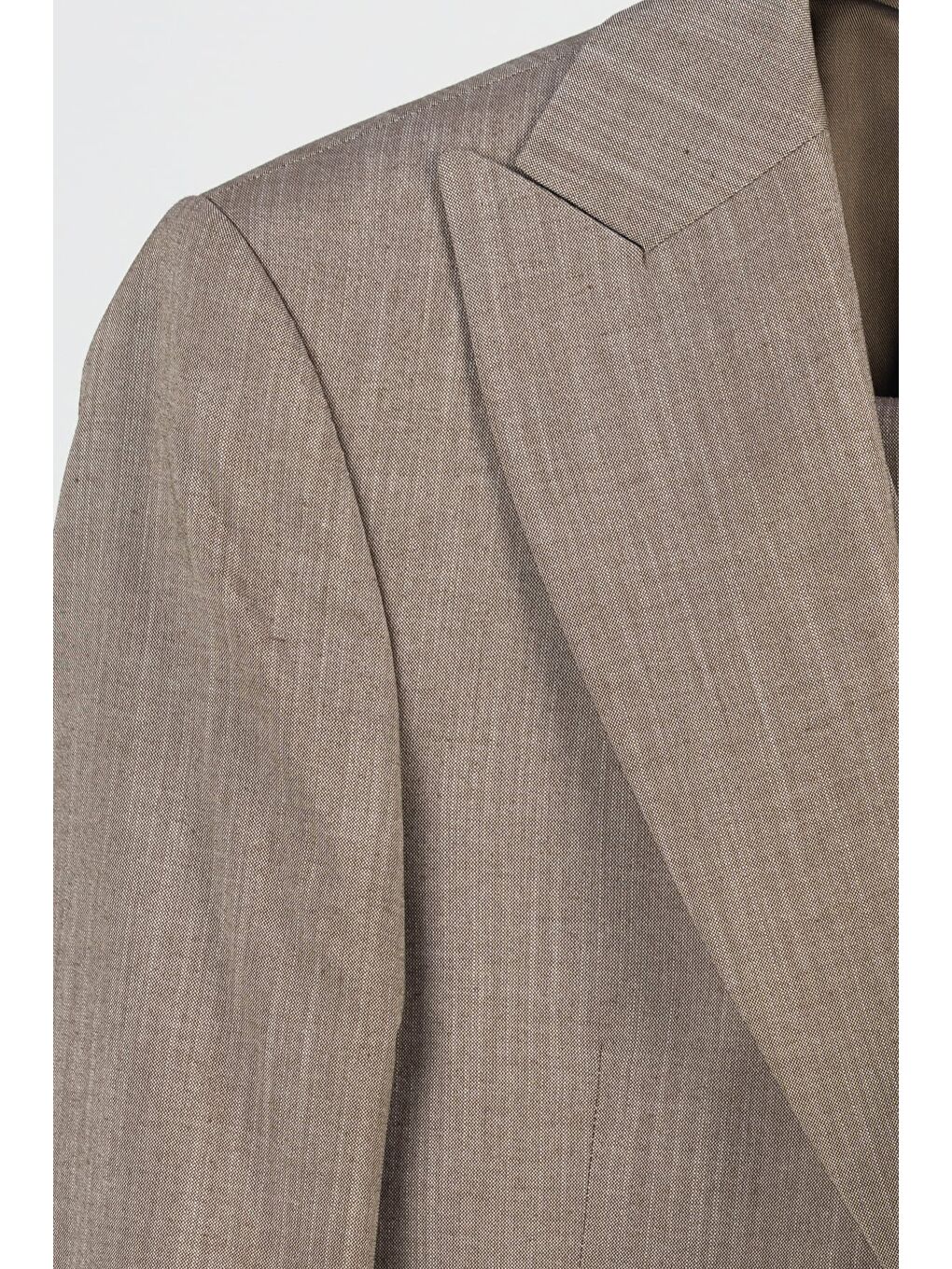 Giotelli Erkek Bej Dar Kesim Slim Fit Viskon 6 Drop Yelekli Takım Elbise-3