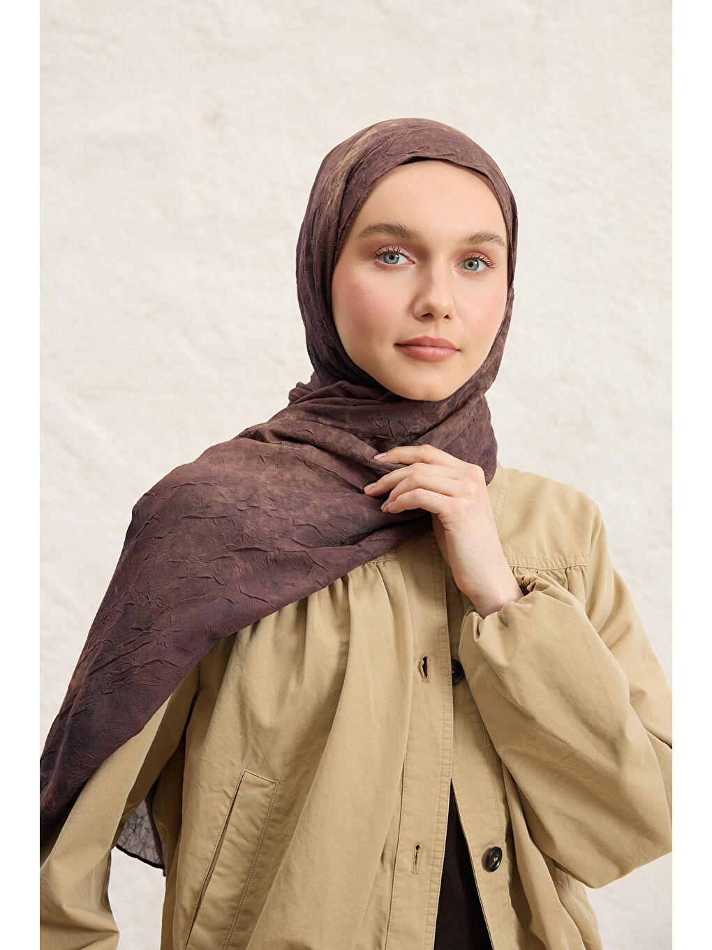 Kahverengi Vela Desenli Pamuk Şal Acı Kahve-2