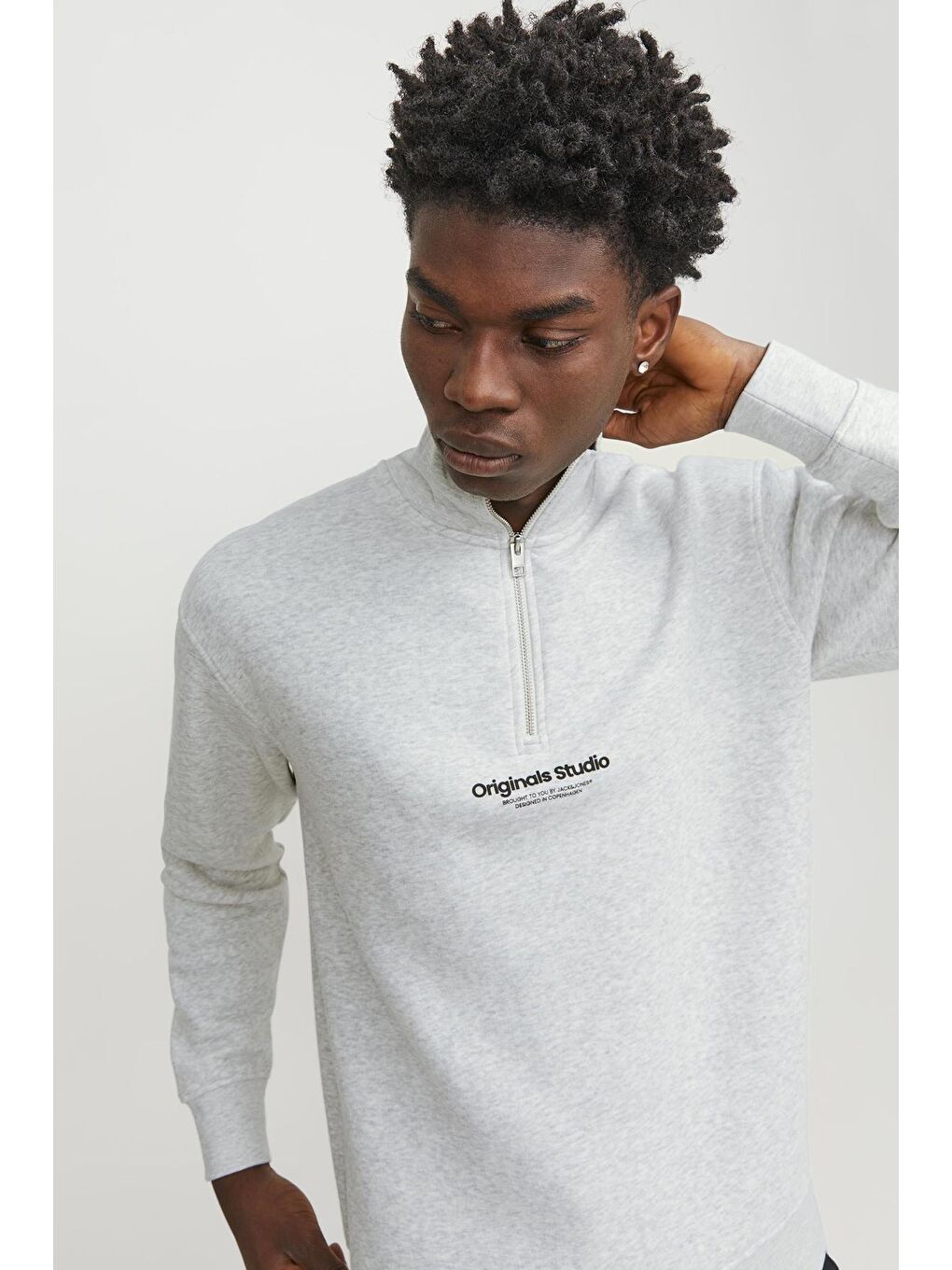 Jack & Jones Açık Gri Originals Jorvesterbro Yarım Fermuarlı Relaxed Fit Erkek Sweat 12241777 - 3