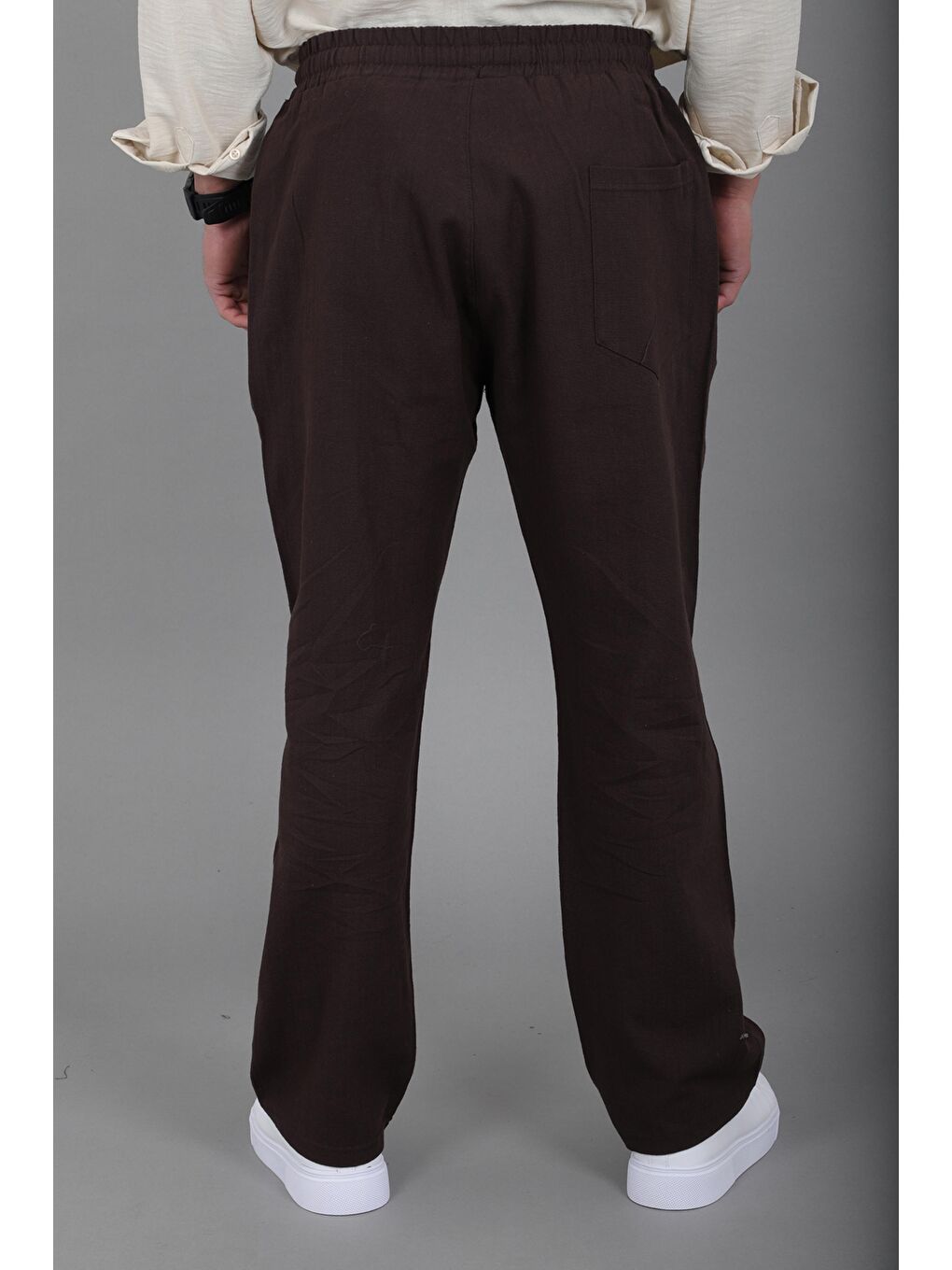 Kahverengi Yıkamalı Keten Baggy Pantolon SPR 2313_0445-4