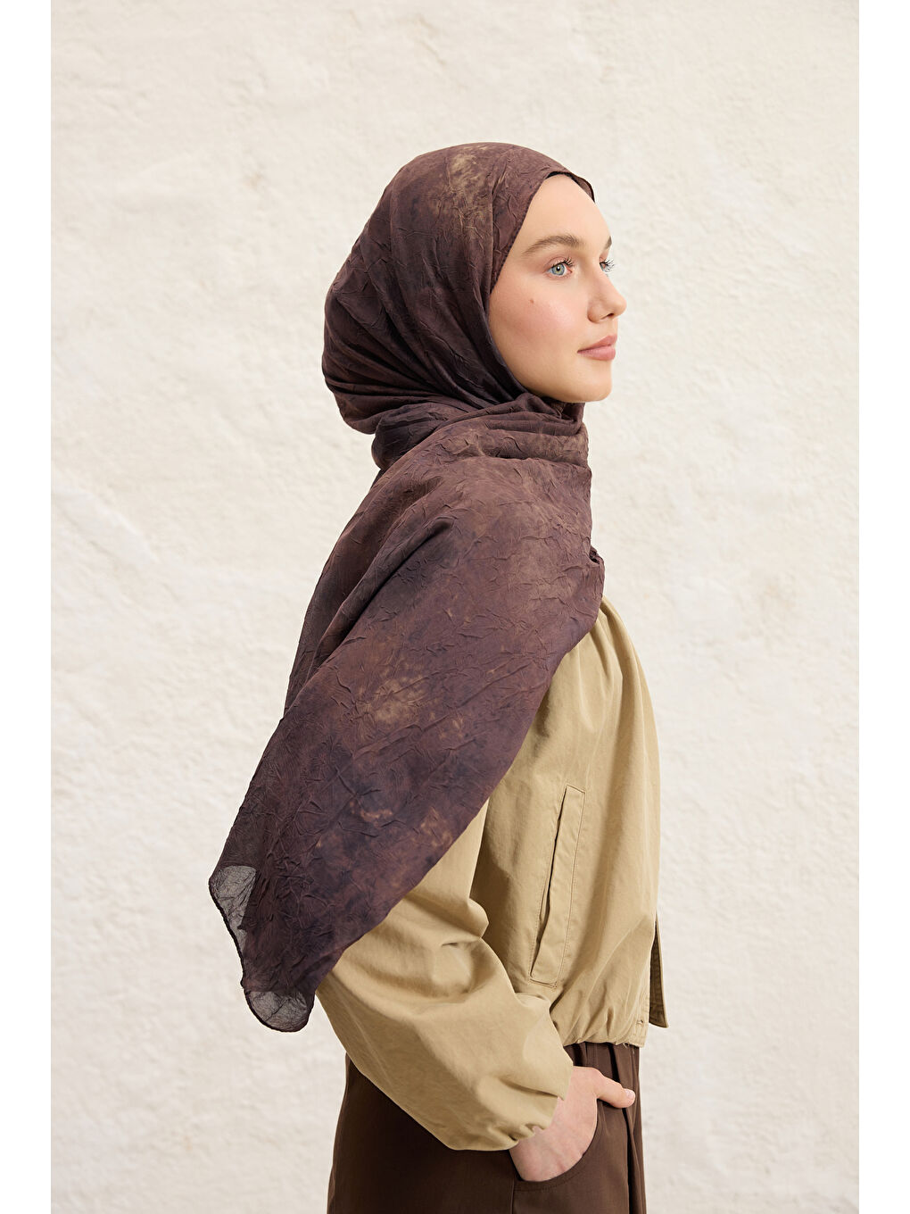 Kahverengi Vela Desenli Pamuk Şal Acı Kahve-3