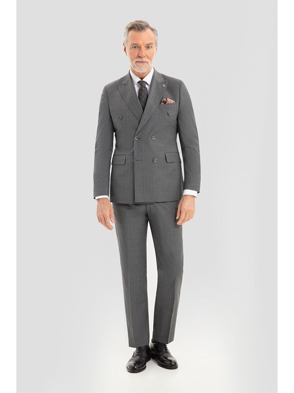 Erkek Antrasit Slim Fit Sivri Yaka Çizgili 6 Drop Tam Astarlı Takım Elbise-1