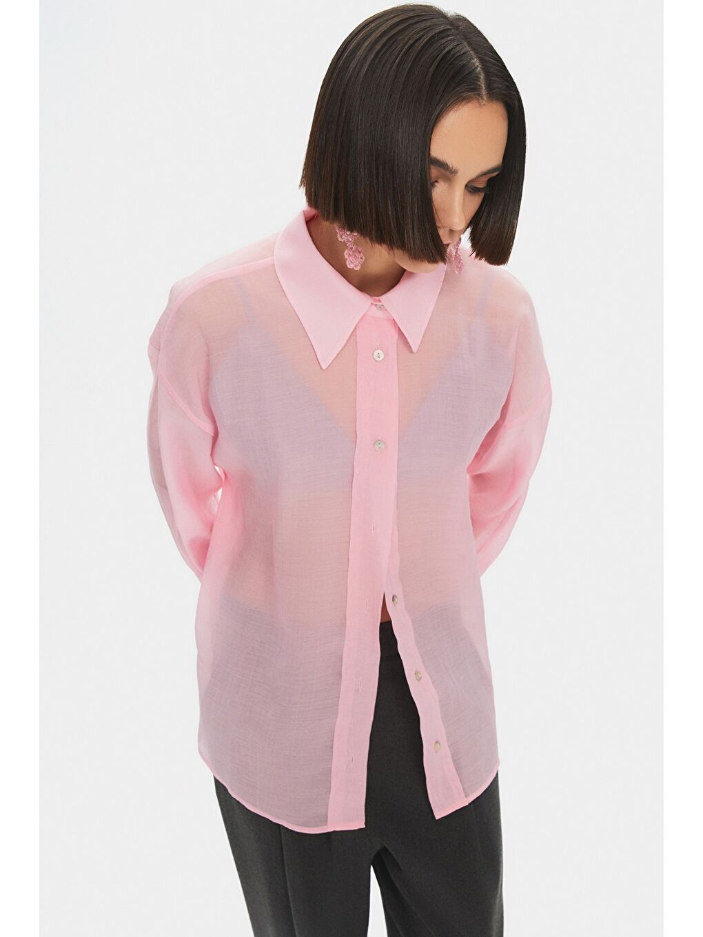 June Pembe Modal Karışımlı Oversize Basic Gömlek - 3