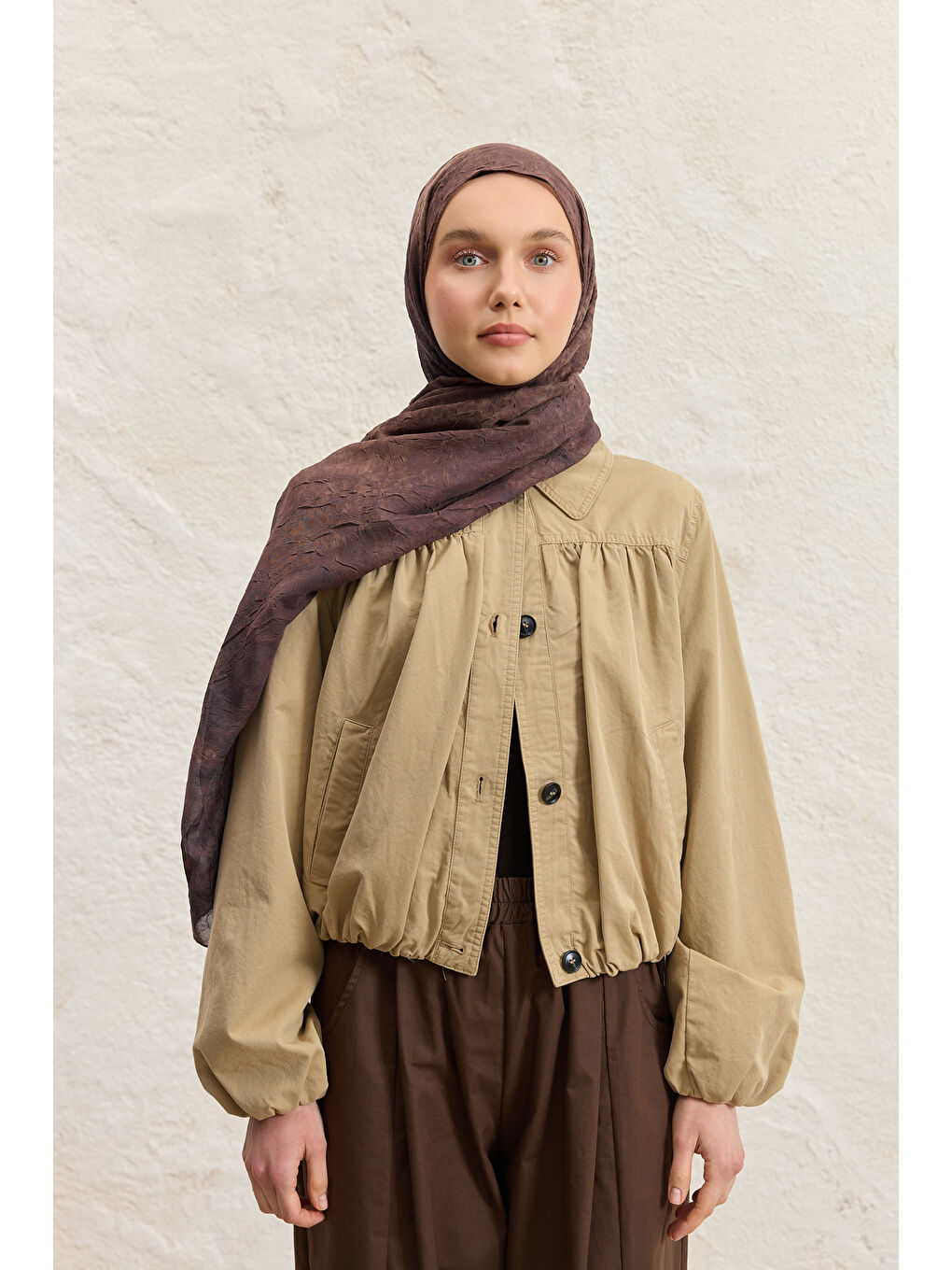 Kahverengi Vela Desenli Pamuk Şal Acı Kahve-4