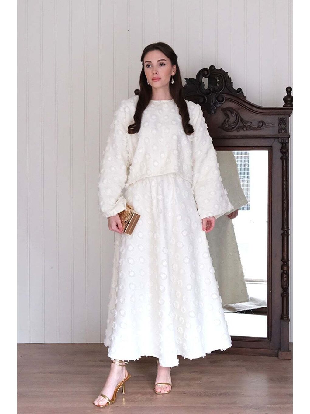 Ekru Püskül Detay Etek Takım-1