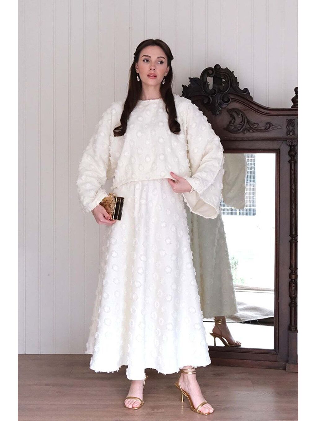 Ekru Püskül Detay Etek Takım-3