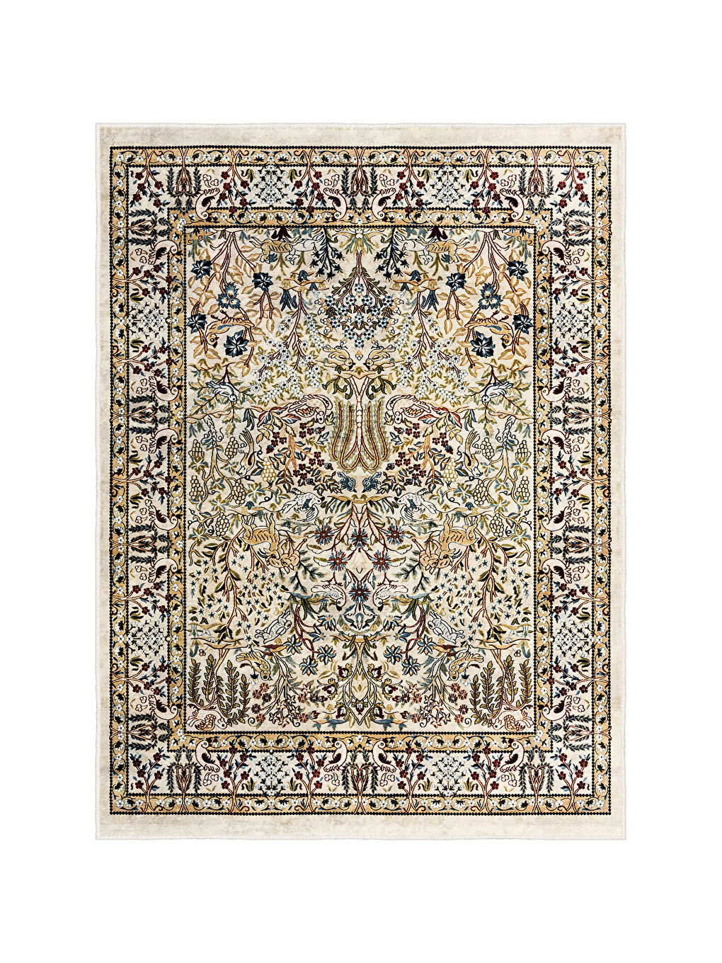 Ekru Dekoratif Özel Tasarım Yıkanabilir İnce Kaymaz Tabanlı Modern Halı KECE FR06