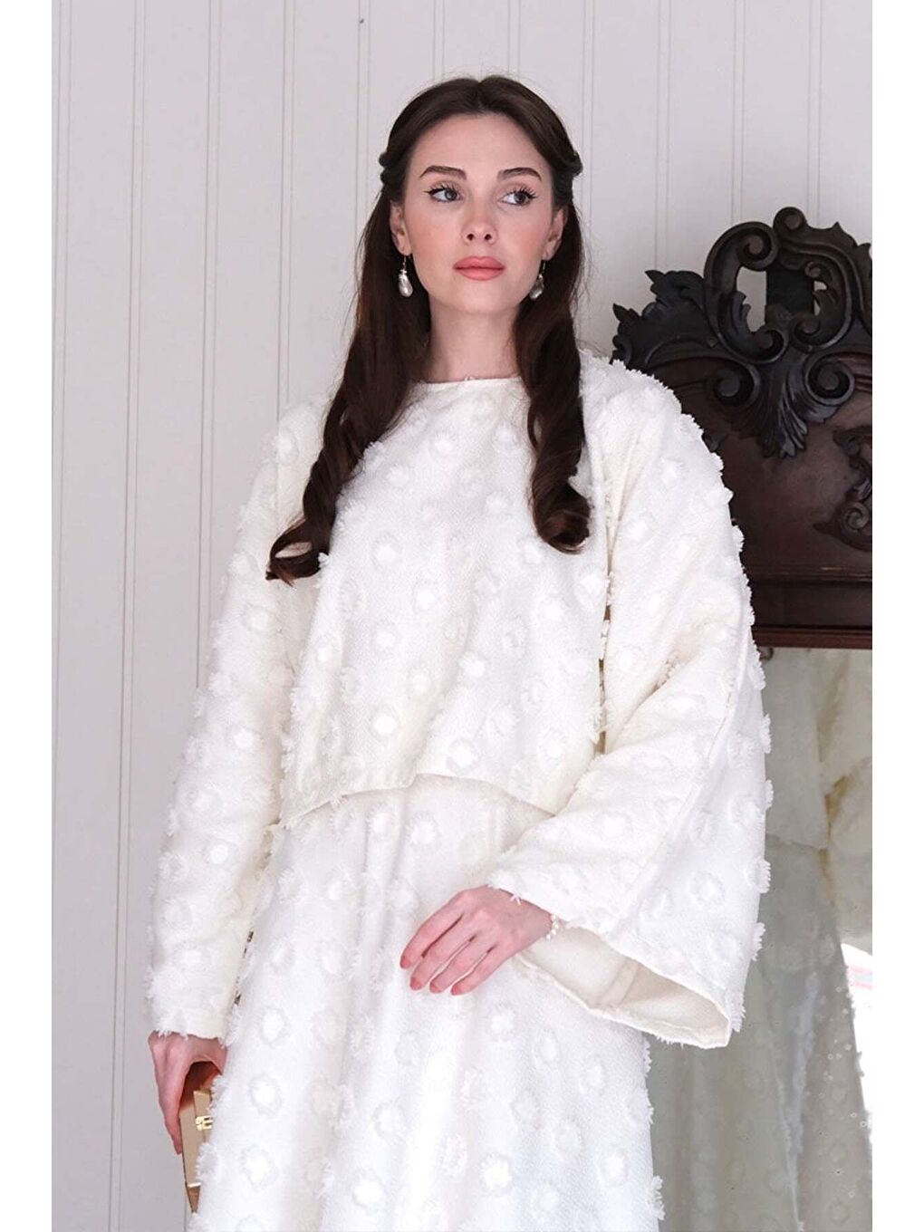 Ekru Püskül Detay Etek Takım-4