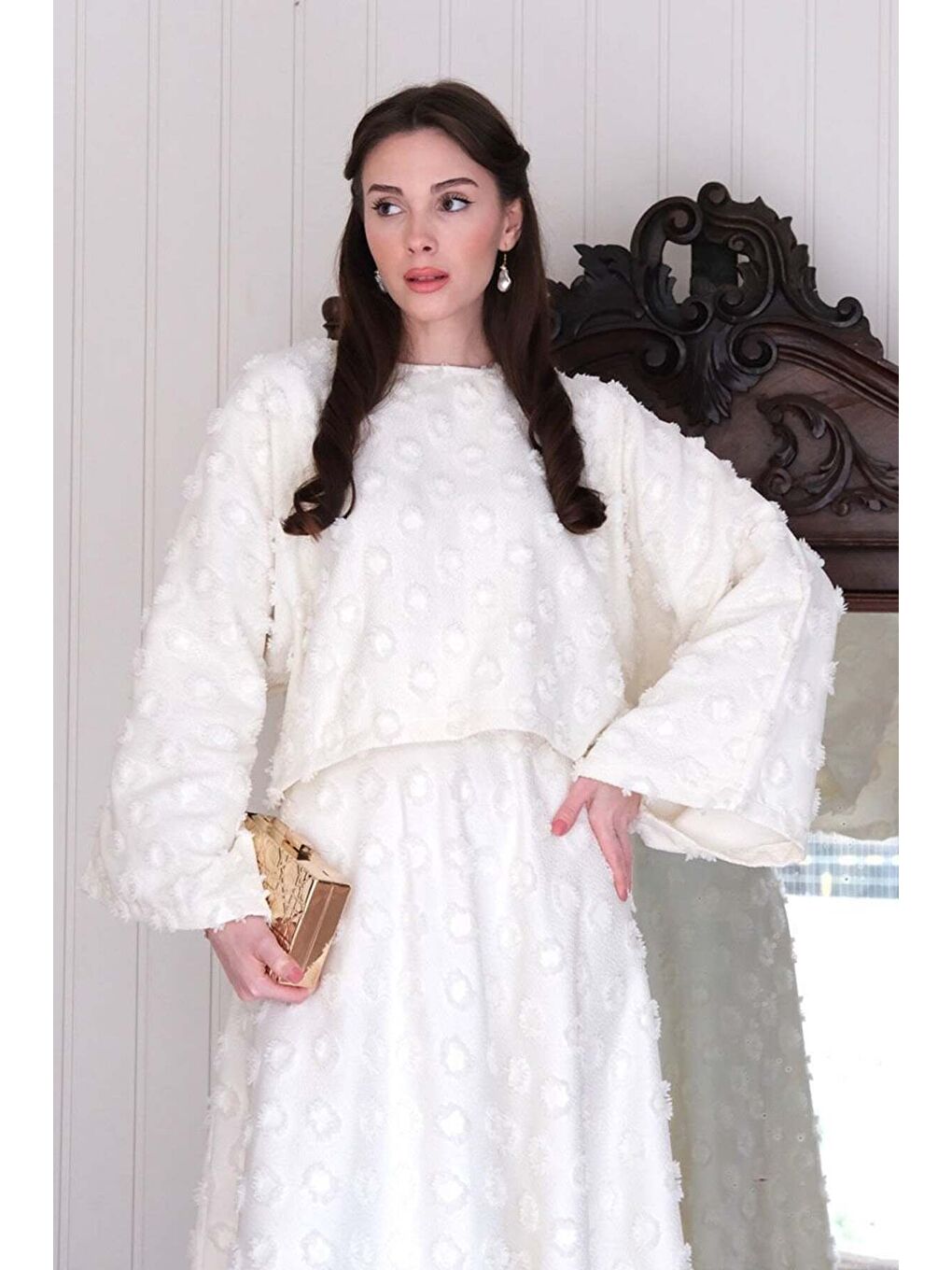 Ekru Püskül Detay Etek Takım-5