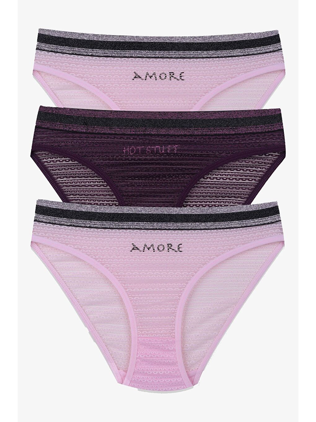 Pembe Kadın 3'lü Dantelli - Baskılı Külot