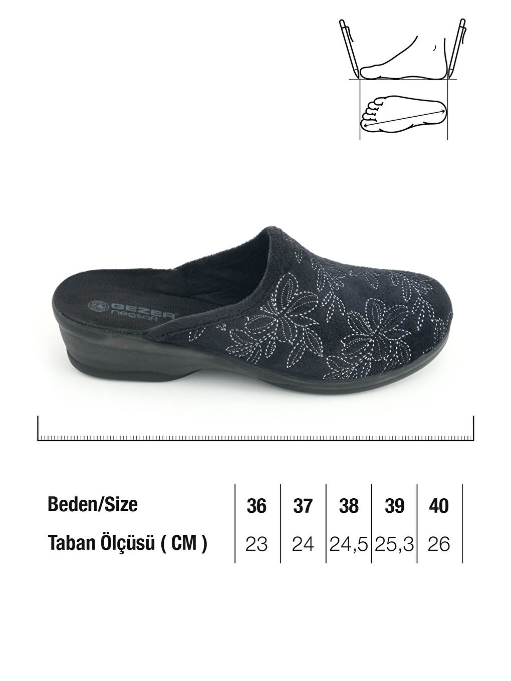Siyah Kadın Kışlık Rahat Yüksek Taban Nakışlı Tasarım Ev Bahçe Terlik-1