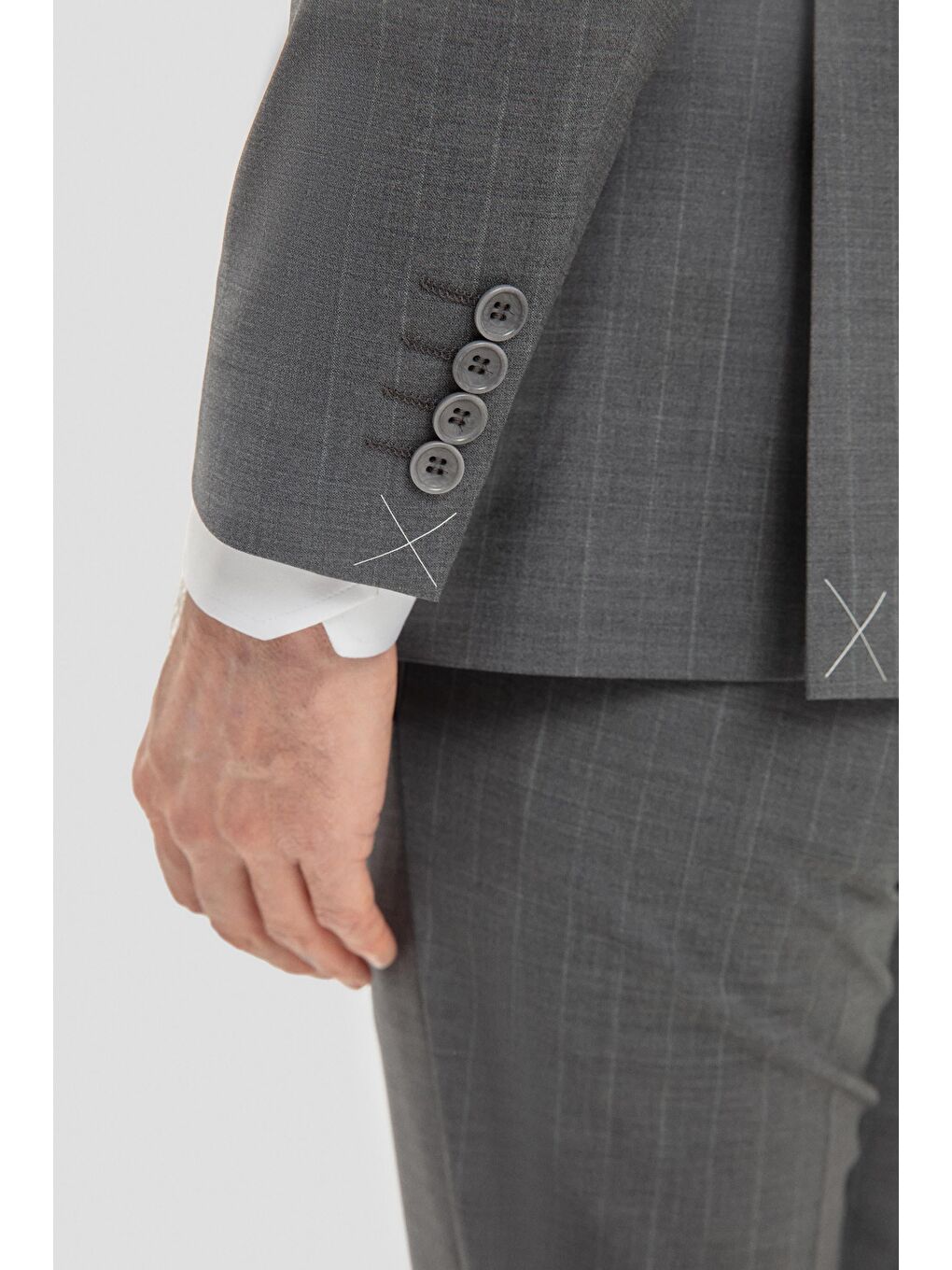 Erkek Antrasit Slim Fit Sivri Yaka Çizgili 6 Drop Tam Astarlı Takım Elbise-4