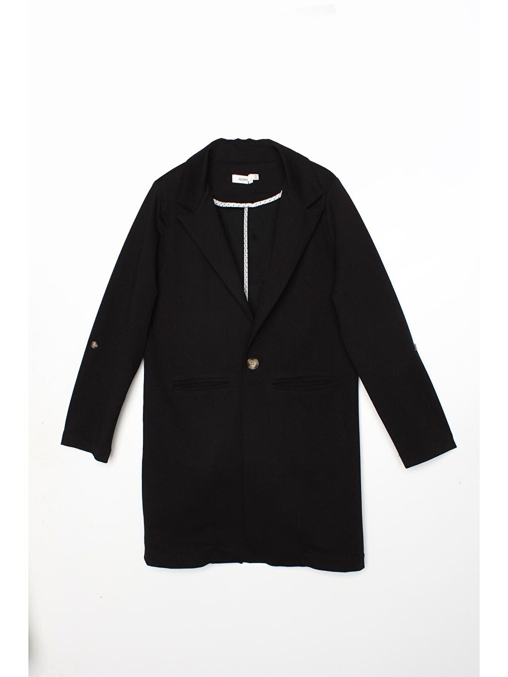 Siyah Tek Düğmeli Penye Ceket-4