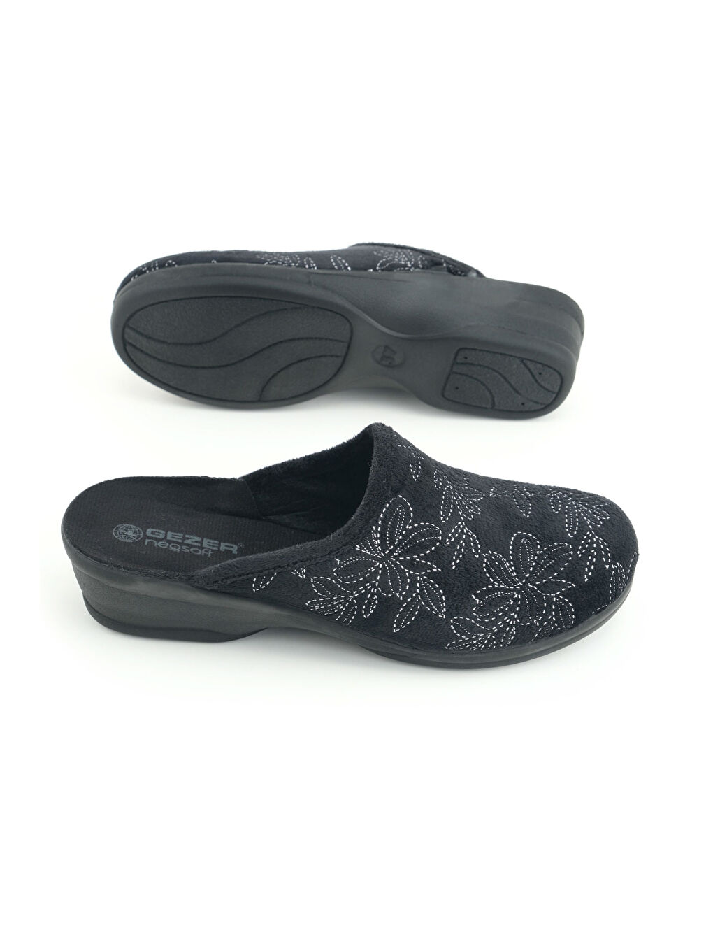 Siyah Kadın Kışlık Rahat Yüksek Taban Nakışlı Tasarım Ev Bahçe Terlik-4