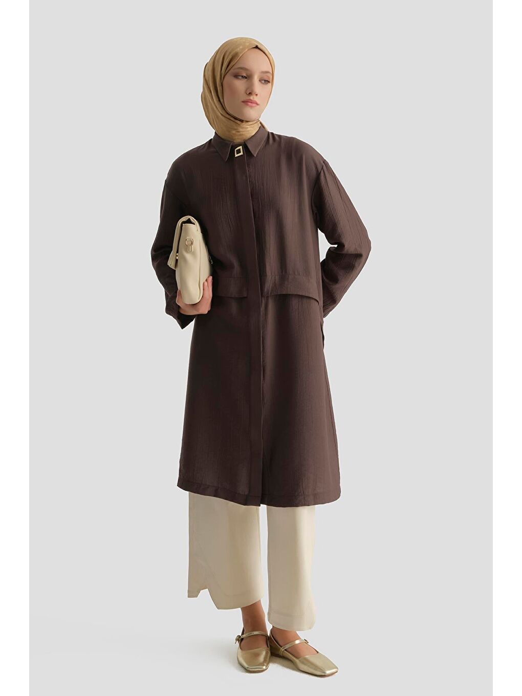 Kahverengi Aller Detaylı Tunik Kahve-1