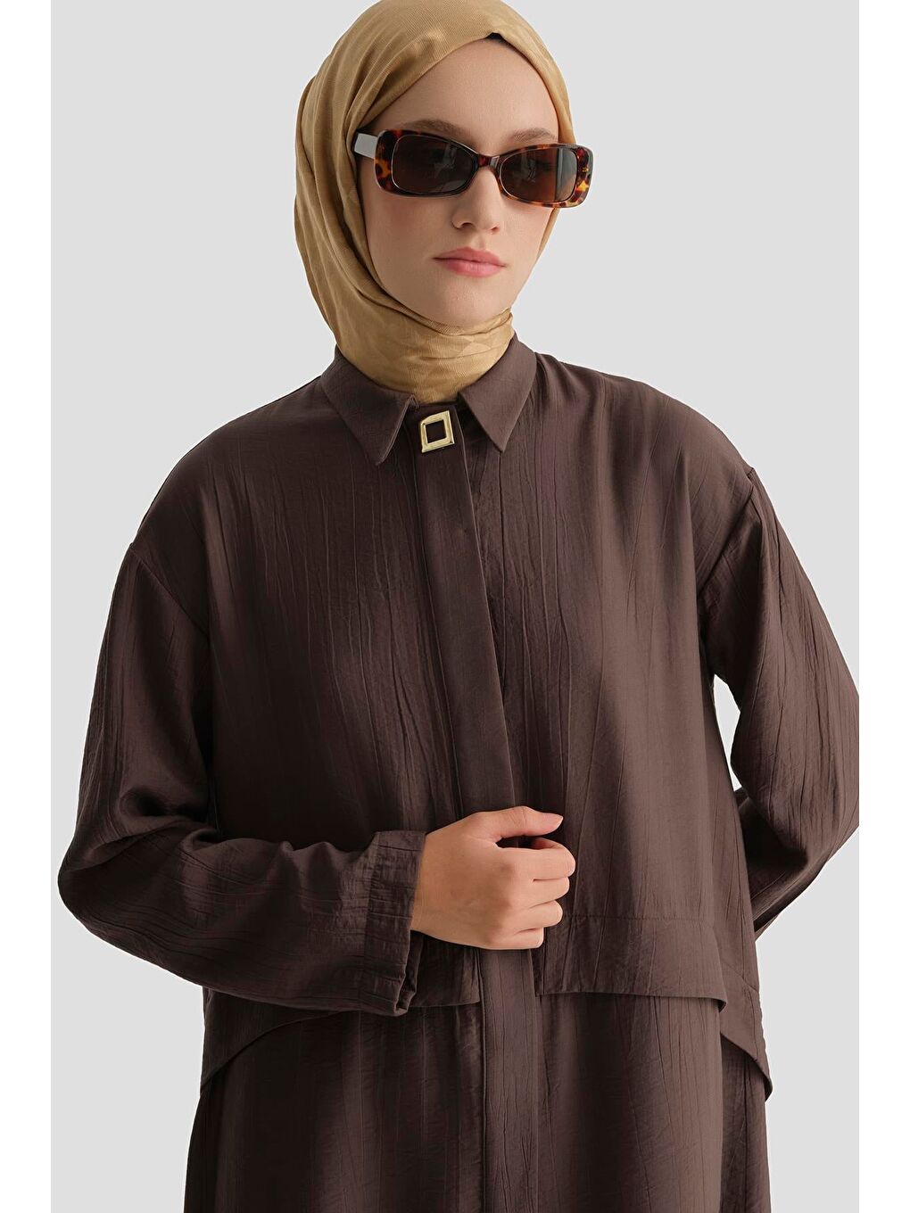 Kahverengi Aller Detaylı Tunik Kahve-3