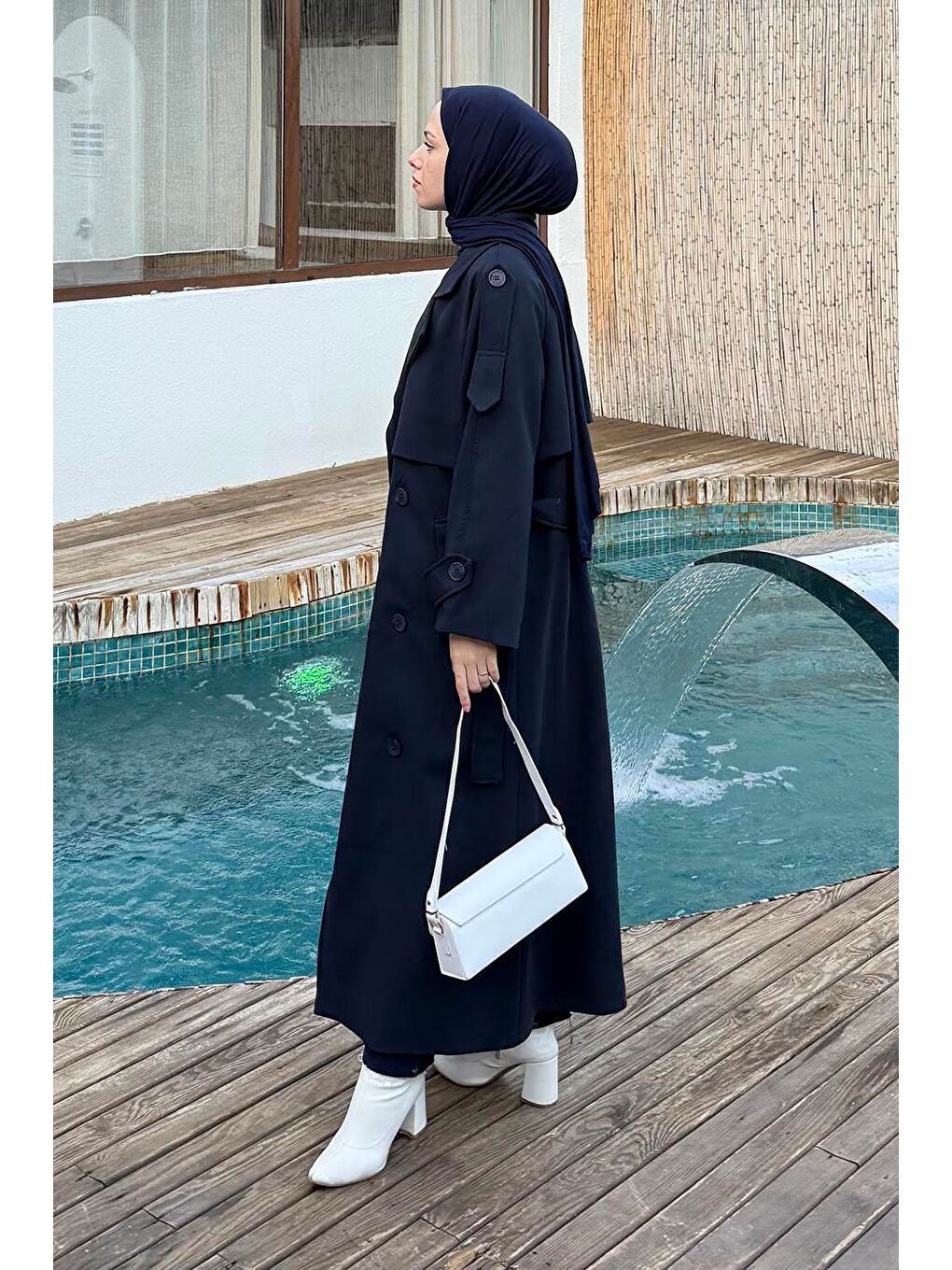 Fleto Cep Omuz Apoletli Trençkot Lacivert-1