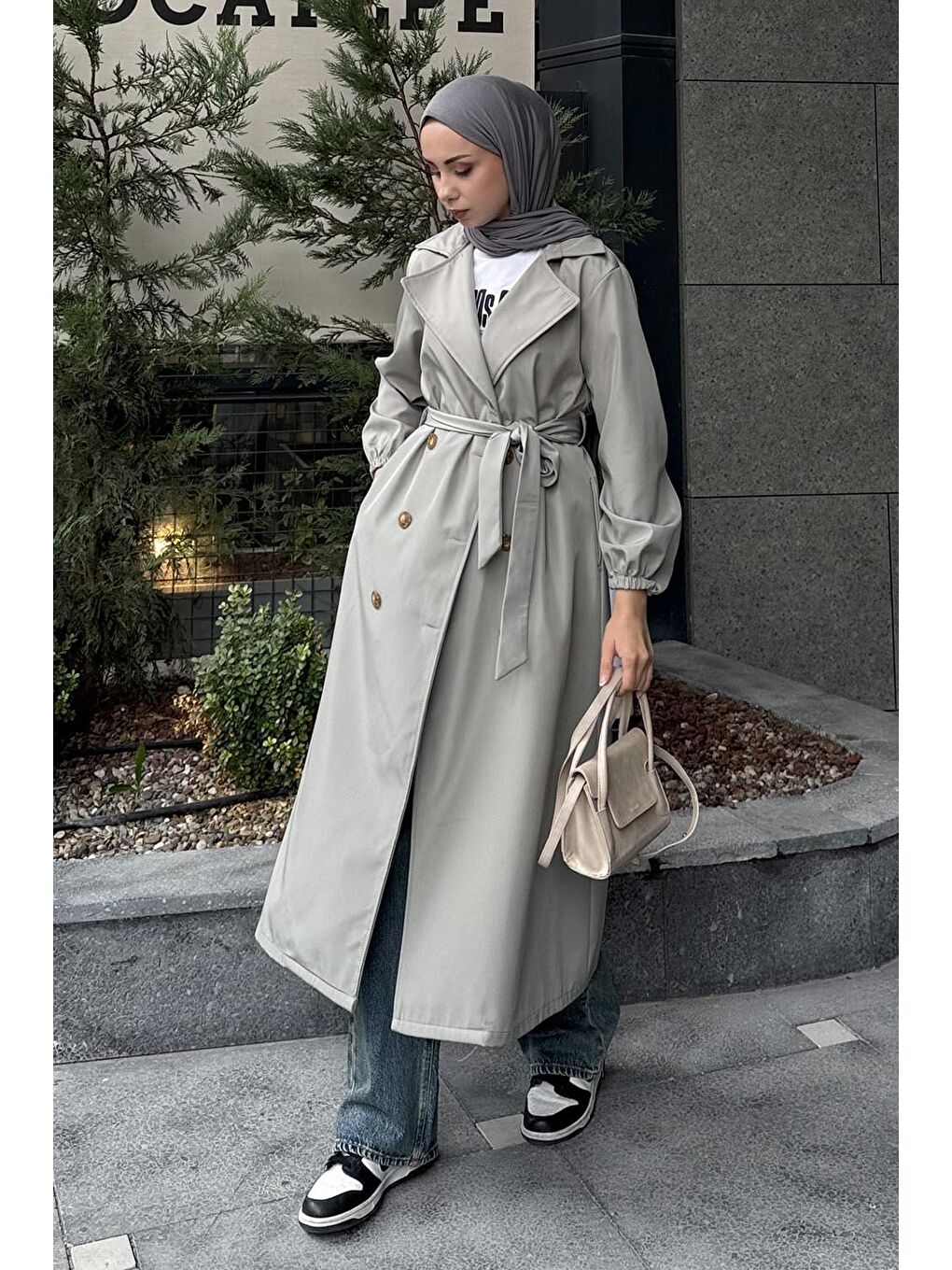 Kol Elastik Detaylı Trençkot Mint Yeşili-1