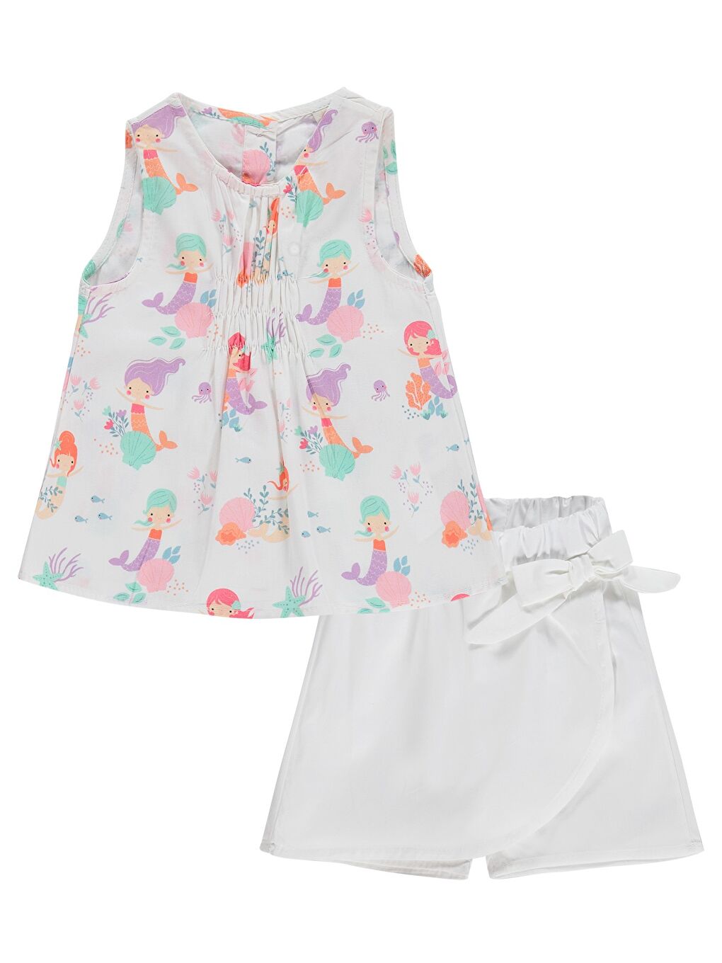 Baby Deniz Kızı Empirme Şort Etek 6-18 Ay Takım - Ekru-1