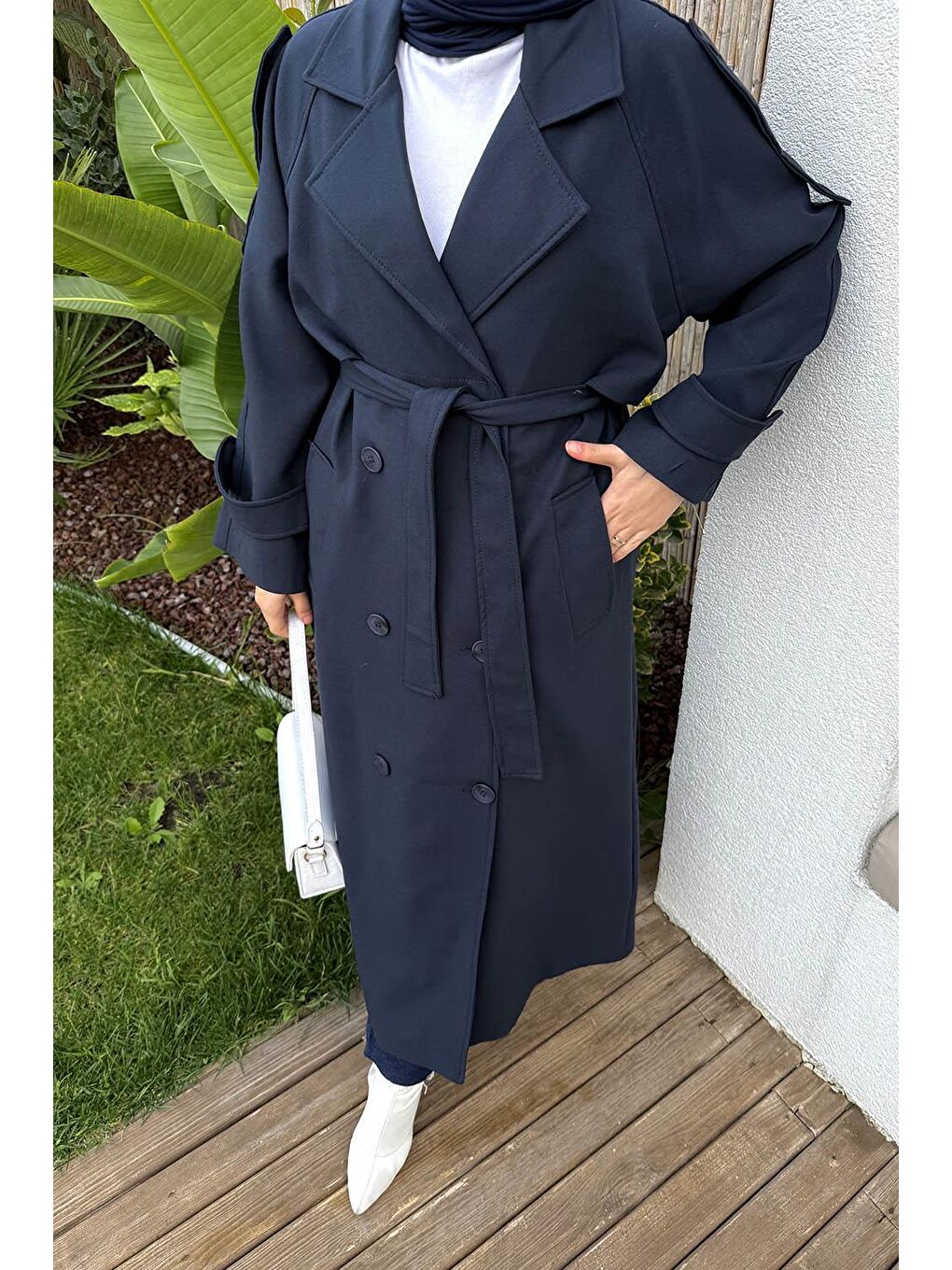 Fleto Cep Omuz Apoletli Trençkot Lacivert-2