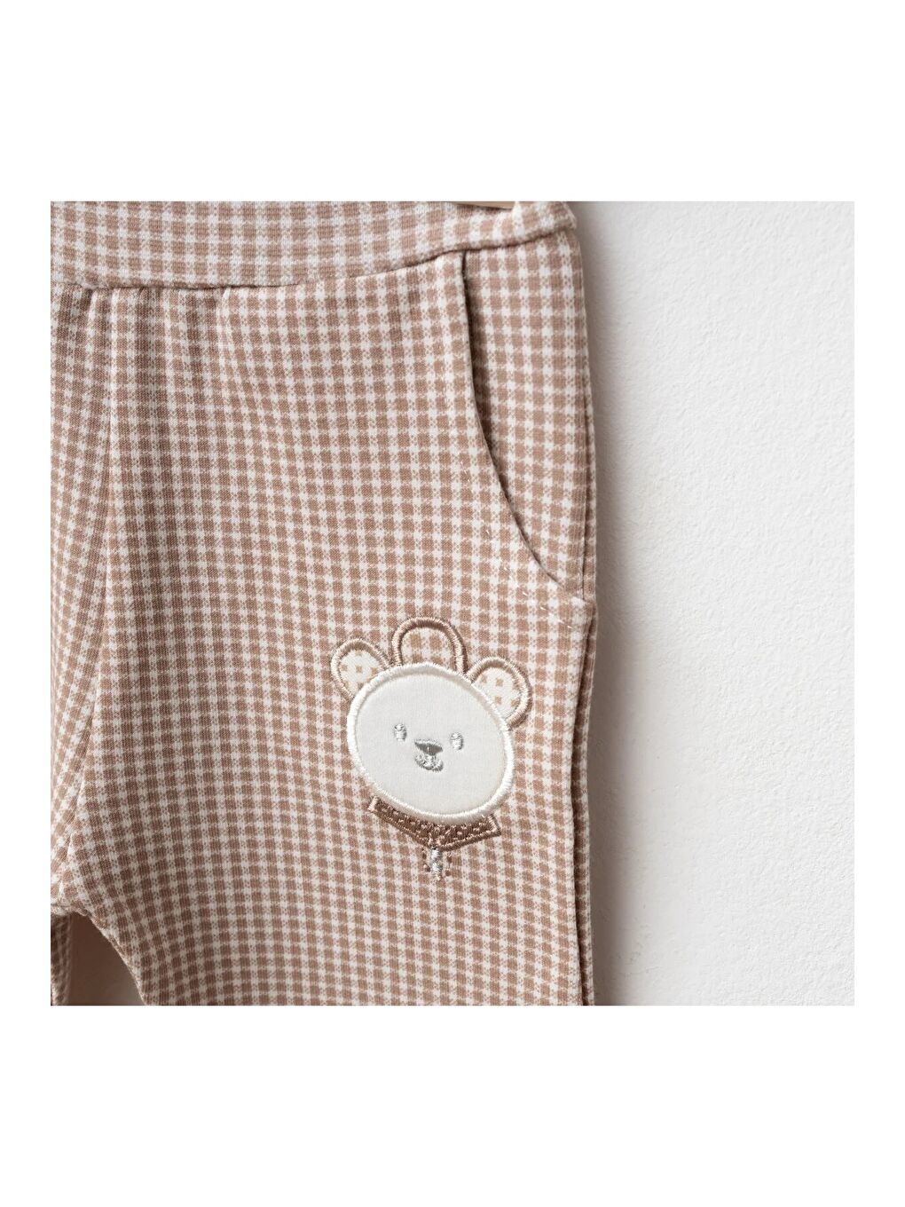 Bej Erkek Bebek Ayı Nakışlı Sweatshirt Yelek Pantolon 3 'lü Alt Üst Bebek Takımı 3 Ay - 36 Ay-2