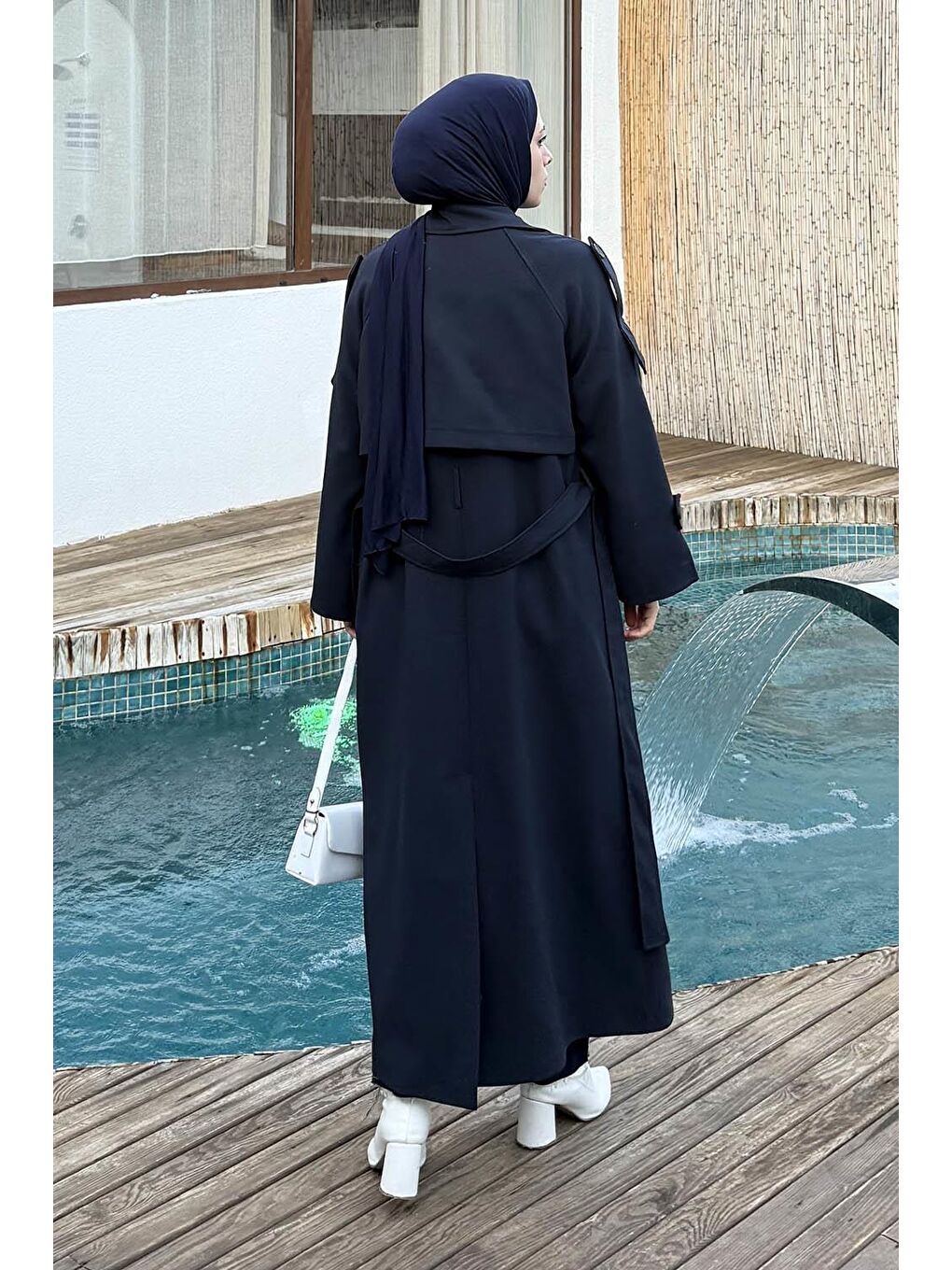 Fleto Cep Omuz Apoletli Trençkot Lacivert-3