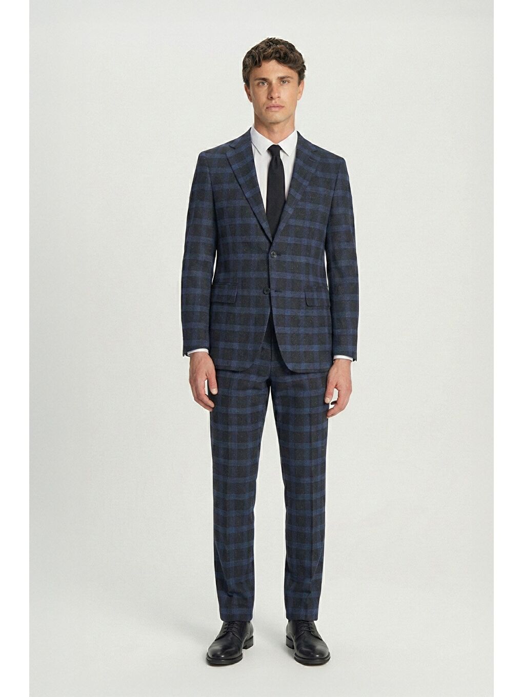 Giotelli Lacivert Slim Fit Mono Yaka Ekose Desenli Yelekli Takım Elbise-1