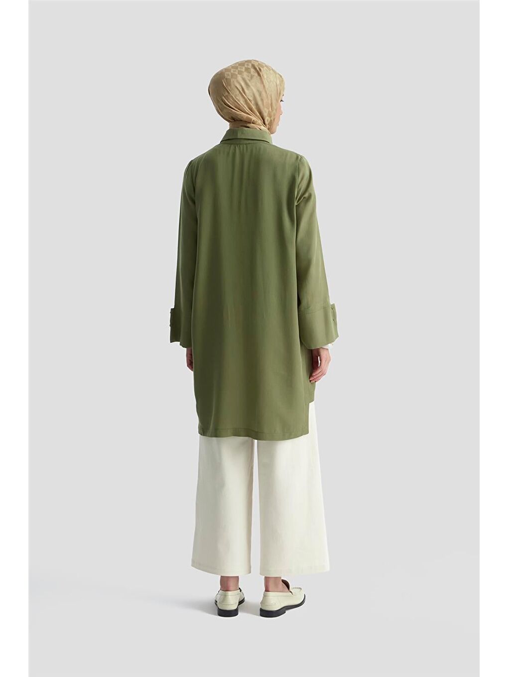 Kalın Manşetli Lyocell Tunik 25Kd4012 Haki-4