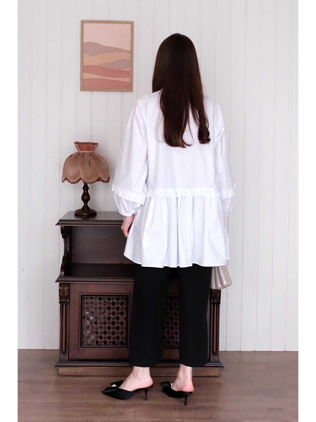 Beyaz İnci Detaylı Robalı Tunik Siyah Boru Paça Pantolon Takım-6