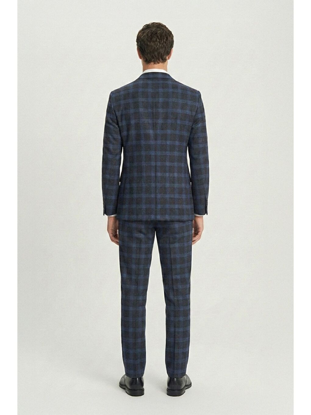 Giotelli Lacivert Slim Fit Mono Yaka Ekose Desenli Yelekli Takım Elbise-3