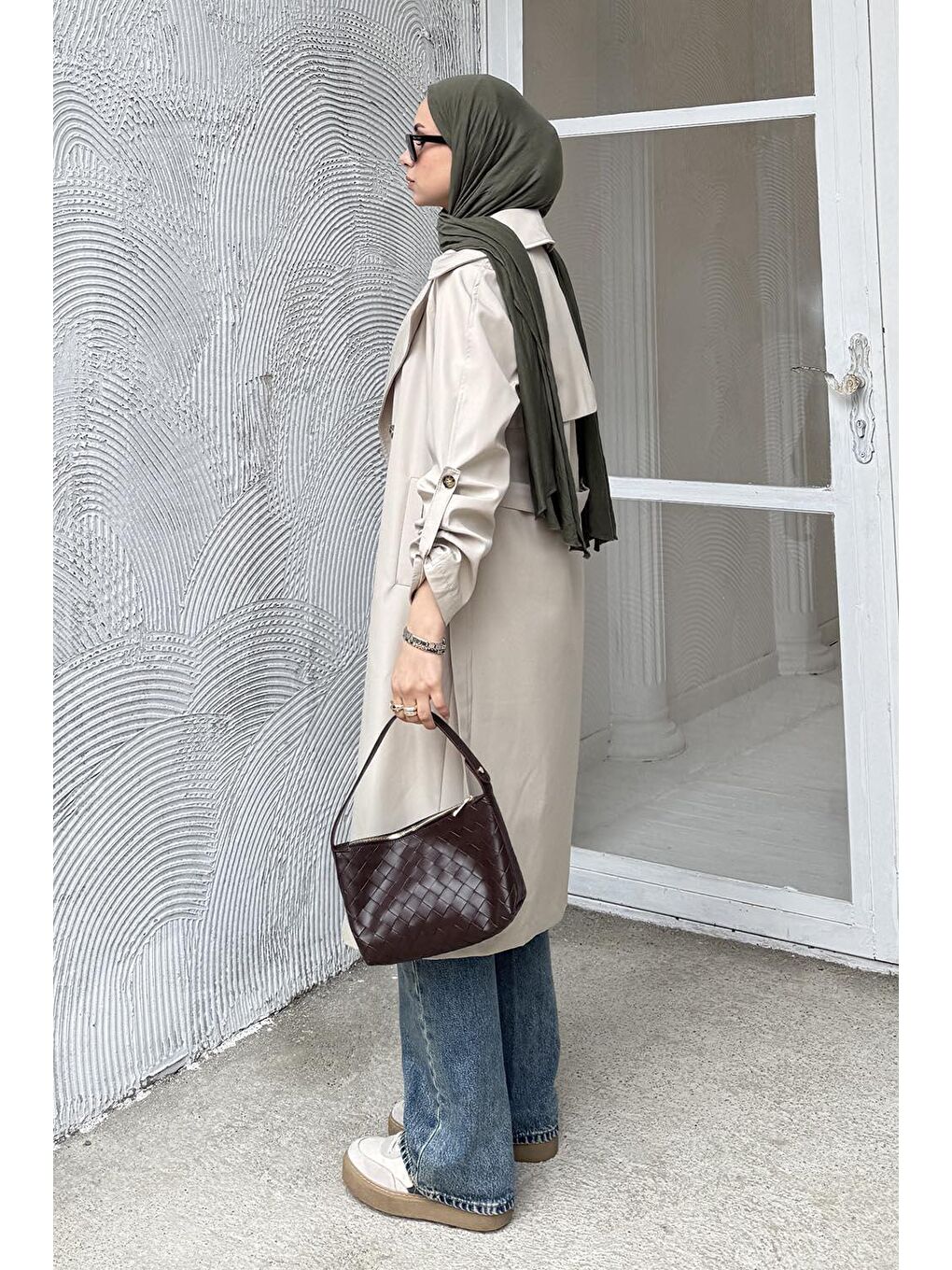 Bej Kolu Katlamalı Trenç Taş-1