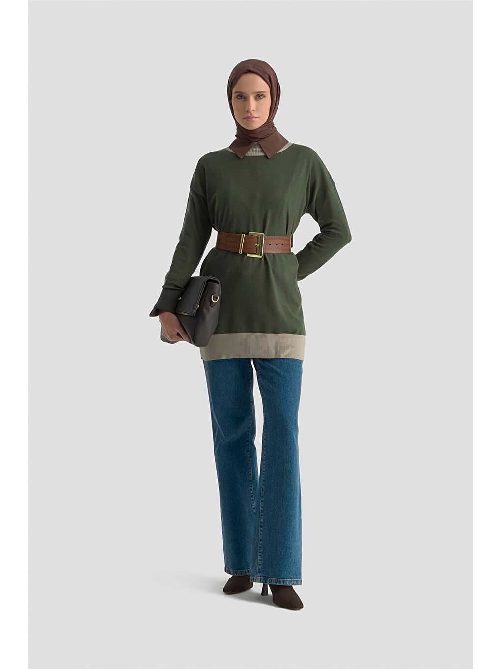 Color Block Triko Tunik 25Kd6018 Haki-1