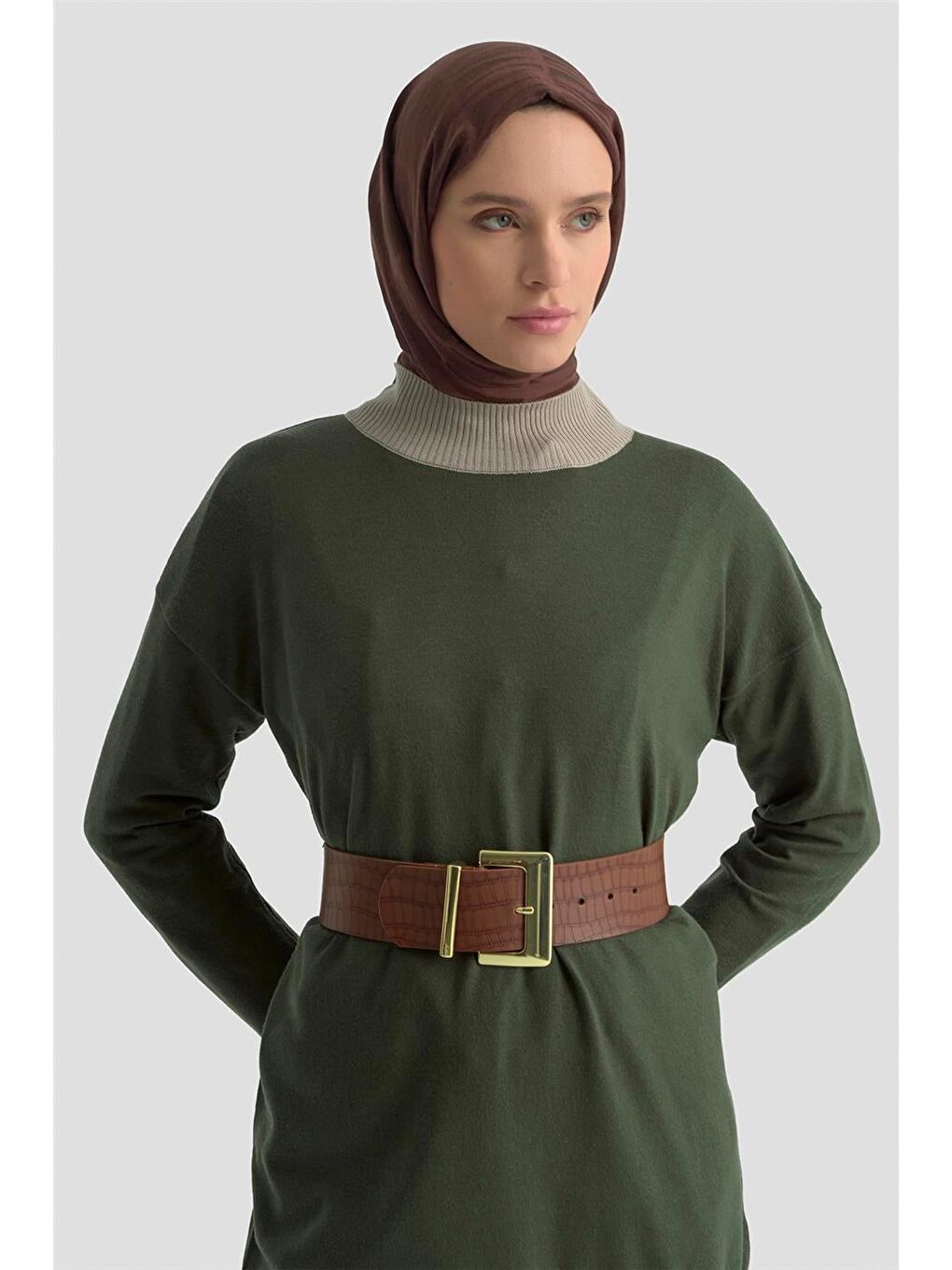 Color Block Triko Tunik 25Kd6018 Haki-2